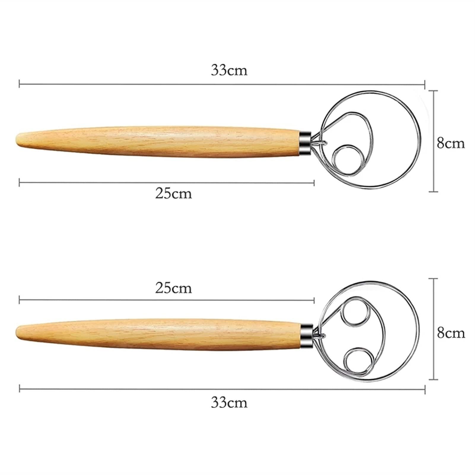 Stainless Steel Dough Whisk with Wooden Handle - Heavy Duty Bread & Pastry Mixer, Egg Beater & Baking Tool for Homemade Pizza, Cookies & Artisan Breads | Perfect for Bakers & Home Kitchen Use