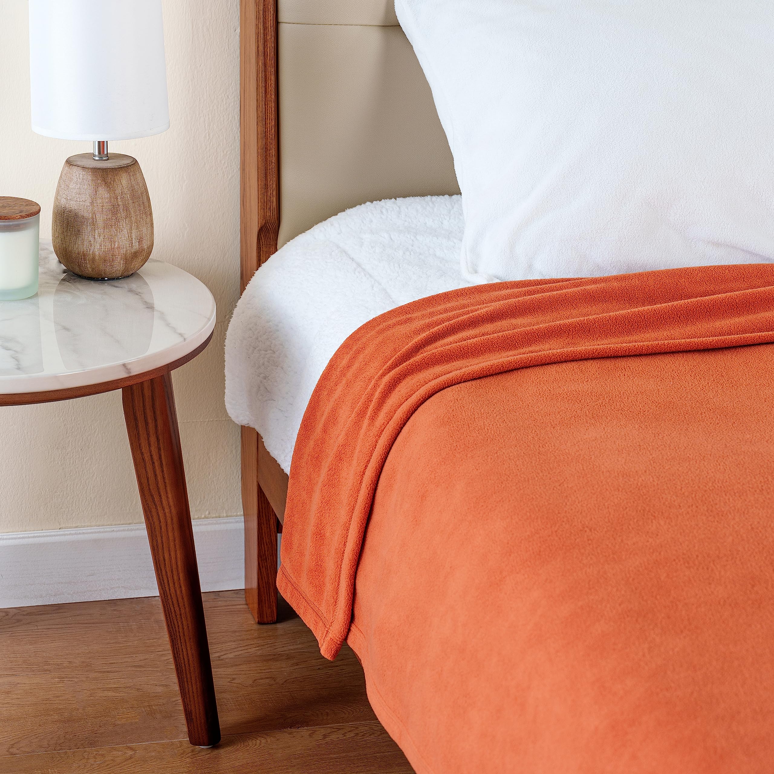 Berkshire Microfleece Blanket Queen Size 90x90 Inches - Ultra Soft Lightweight Breathable Plush Blanket in Amberglow Orange for Bed, Couch & Sofa - Perfect for Cozy Nights, Movie Time and Guest Room Comfort
