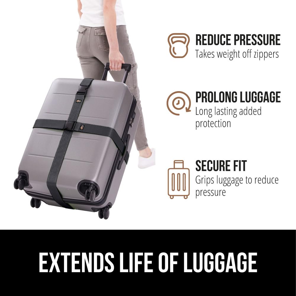 GORILLA GRIP Heavy Duty Adjustable Luggage Straps 4-Pack - Secure Suitcases for Travel