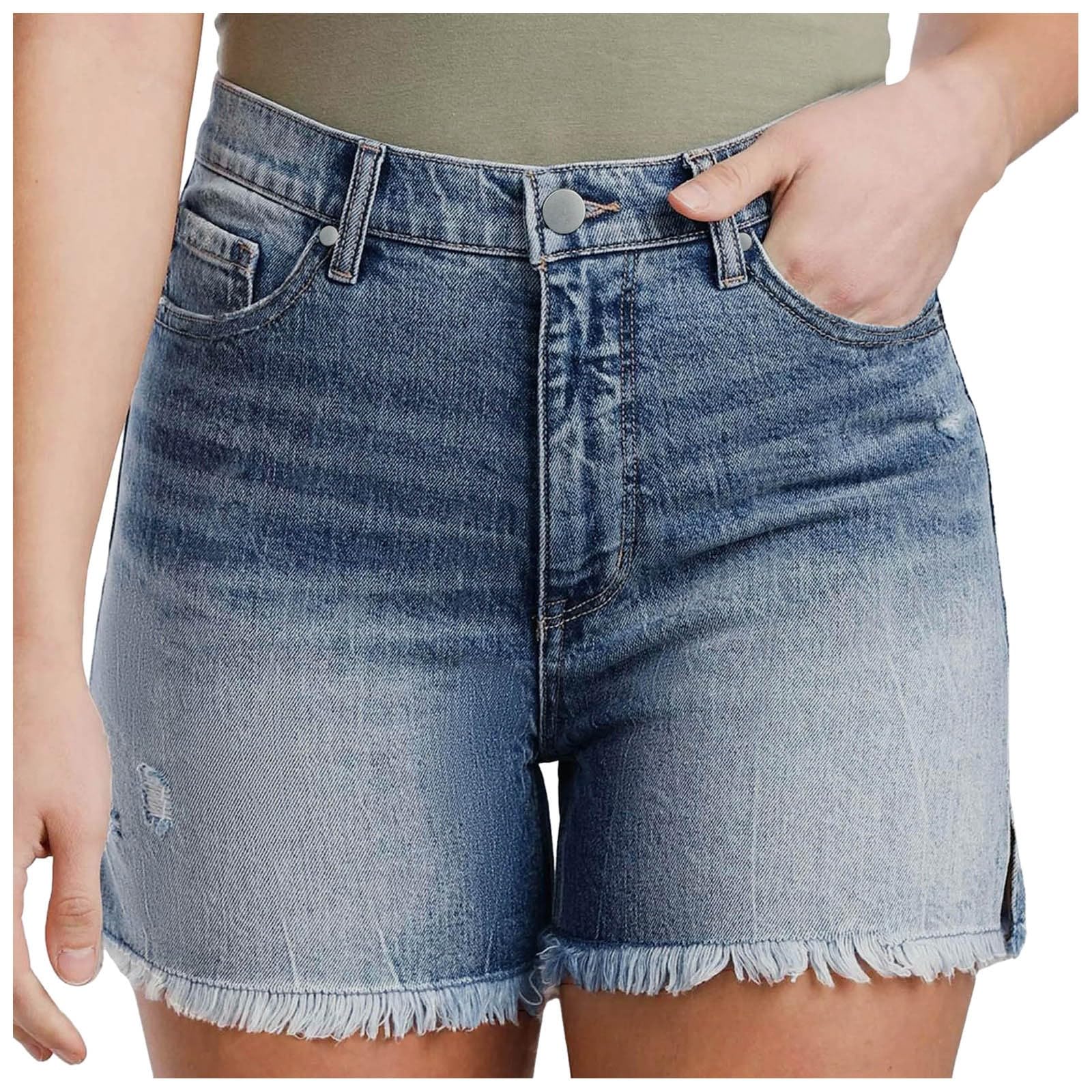ORT Bermuda Jean Shorts for Women - High Waisted Stretchy Denim Shorts, Knee Length Cutoff Loose Fit Casual Shorts | Perfect for Summer Outfits, Beach Vacations & Everyday Wear