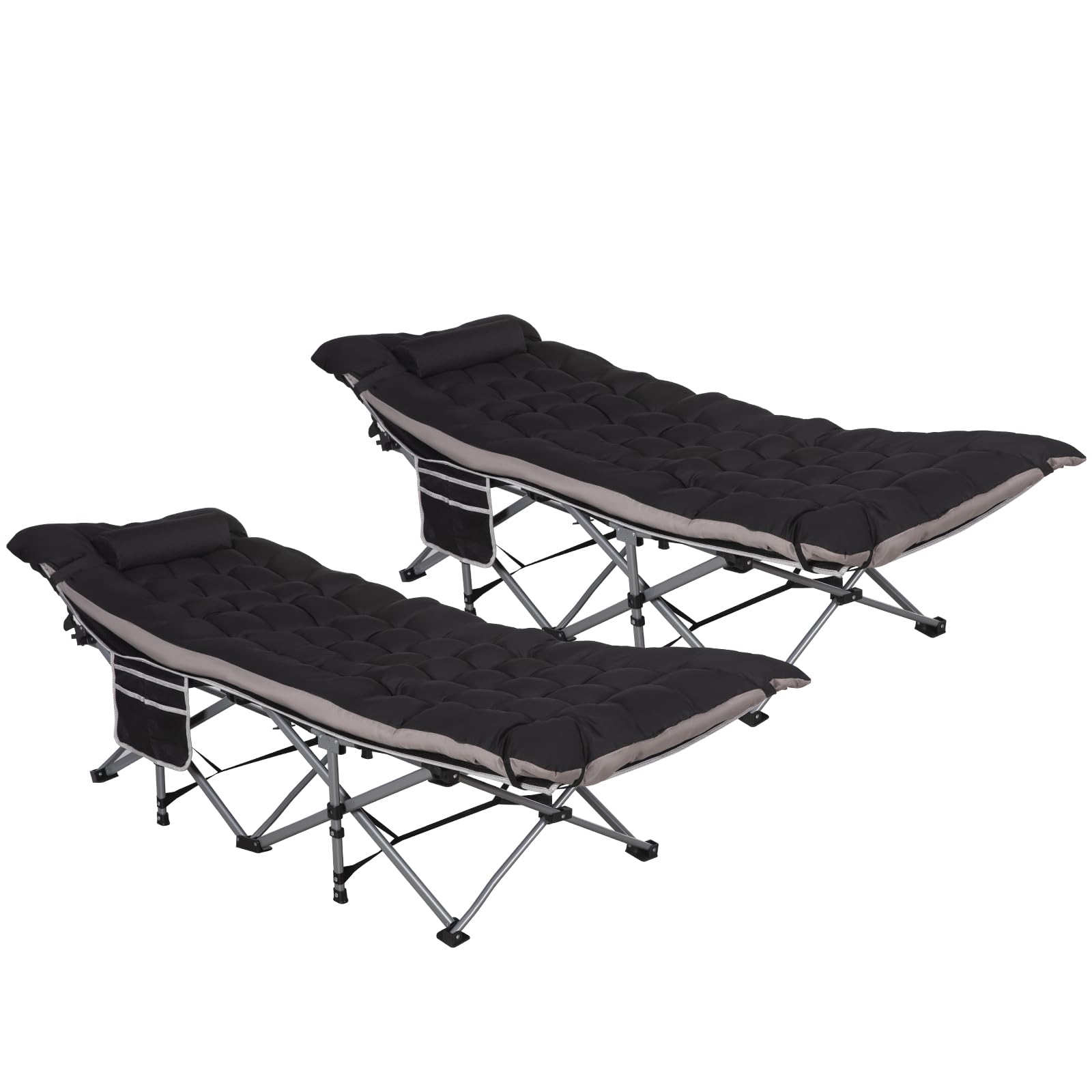 2 Pack Heavy Duty Folding Camping Cots with Pillow & 3