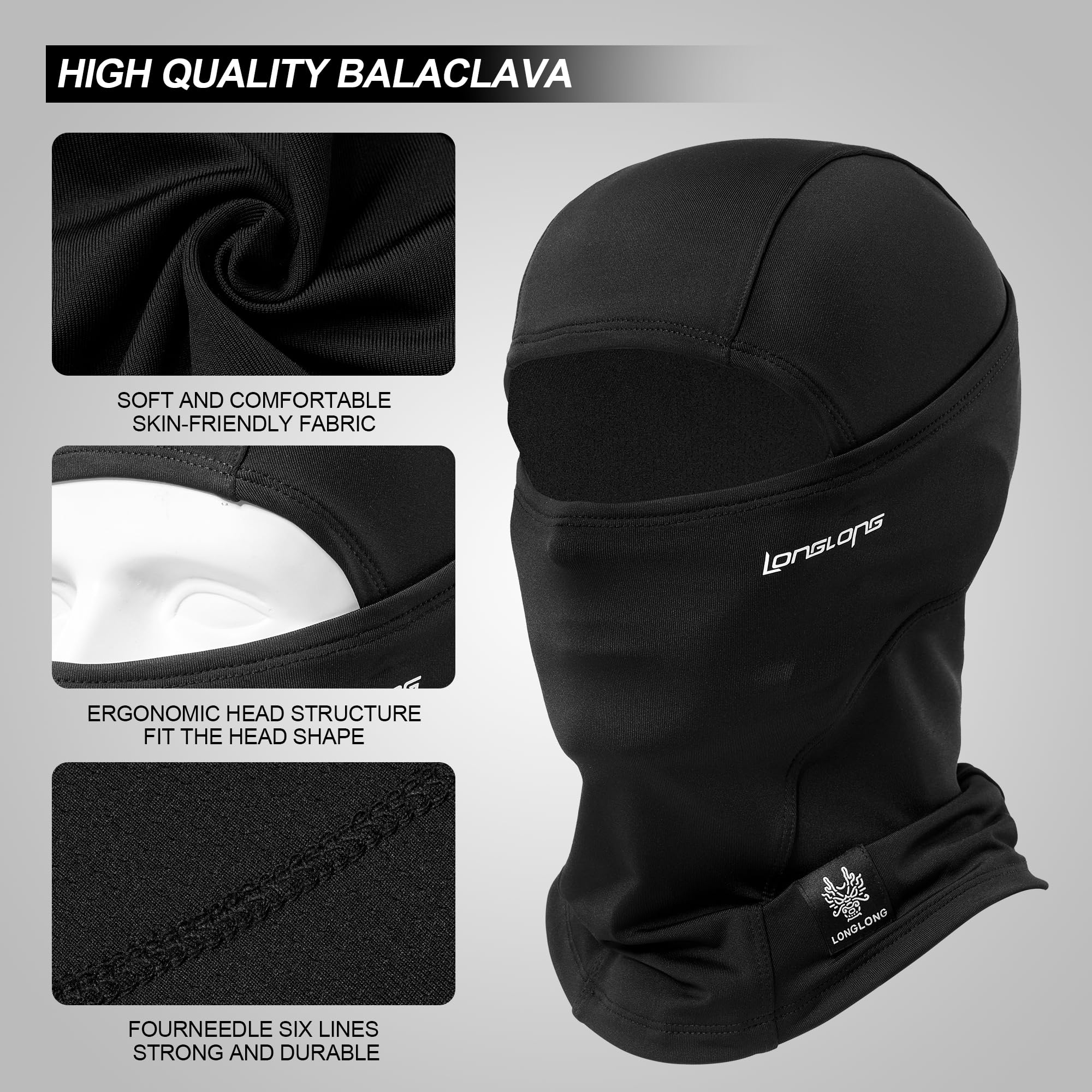 LONGLONG Balaclava Ski Mask - Moisture Wicking, Windproof & Warm Double Layer Full Face Cover for Men & Women - Perfect for Winter Skiing, Snowboarding, Motorcycling & Outdoor Activities