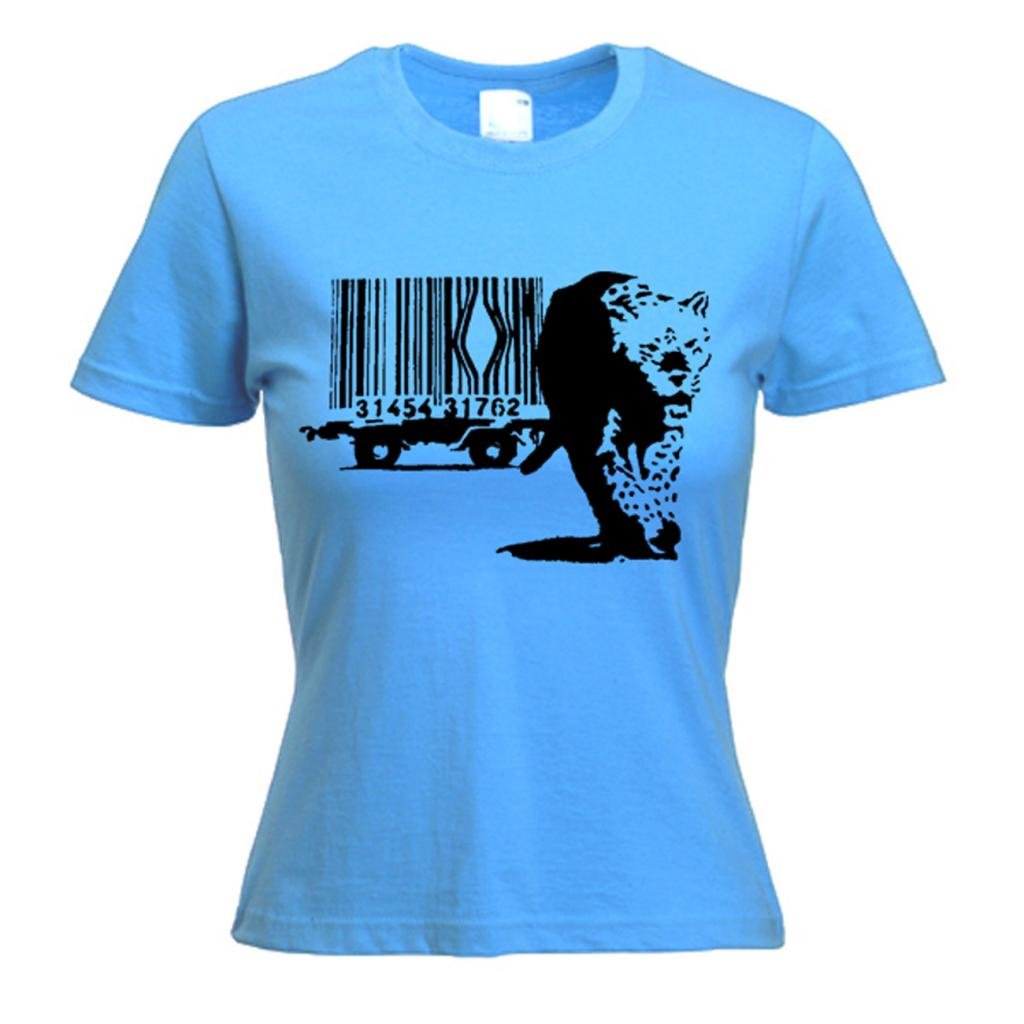 Women's Tribal T-Shirt with Banksy Barcode & Leopard Print - Stylish Graphic Tee for Casual Wear, Street Fashion & Artistic Outfits