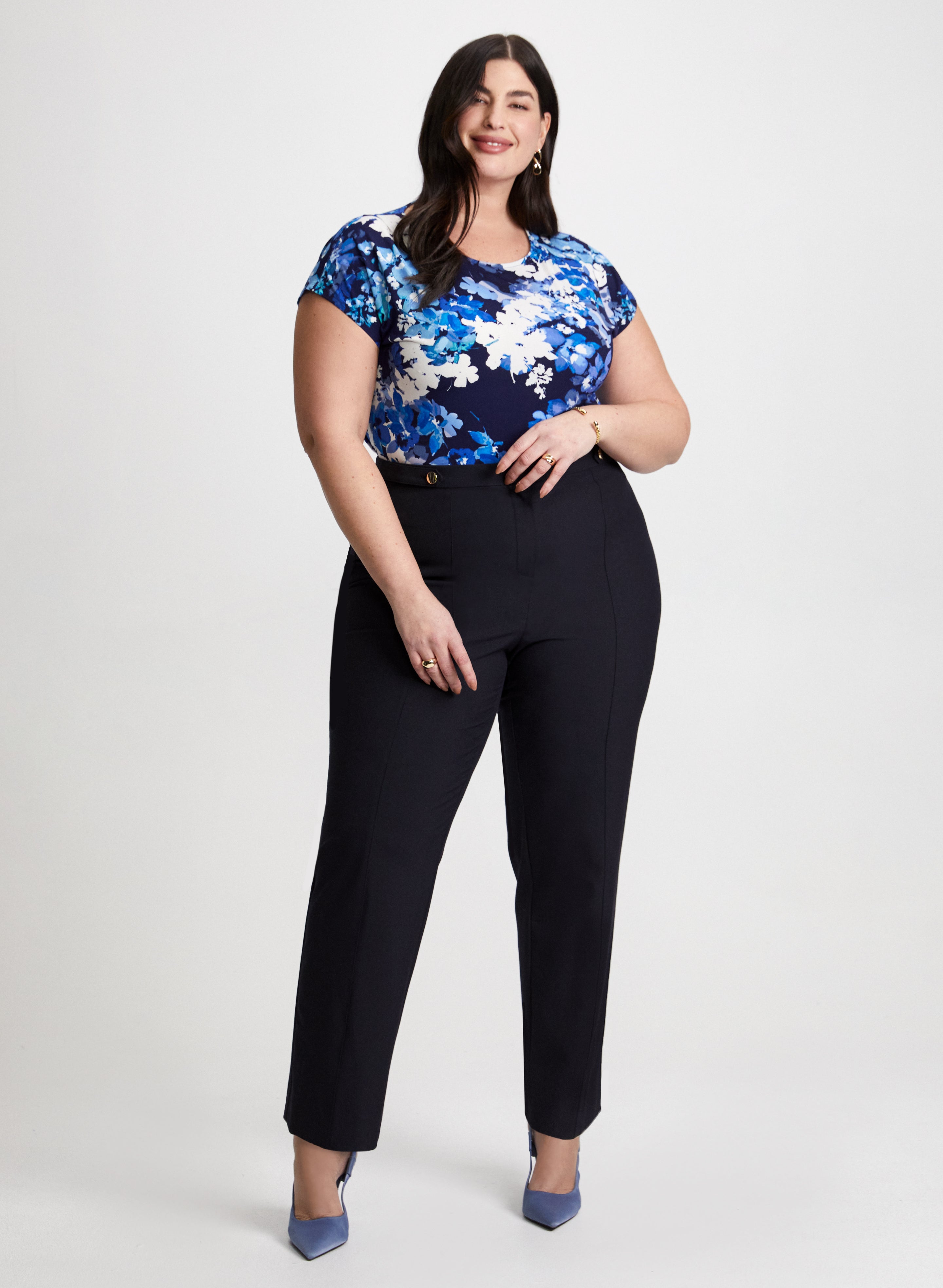 Floral Print Blouse & Signature Fit Pants for Women - Casual Office Wear & Spring Outfits