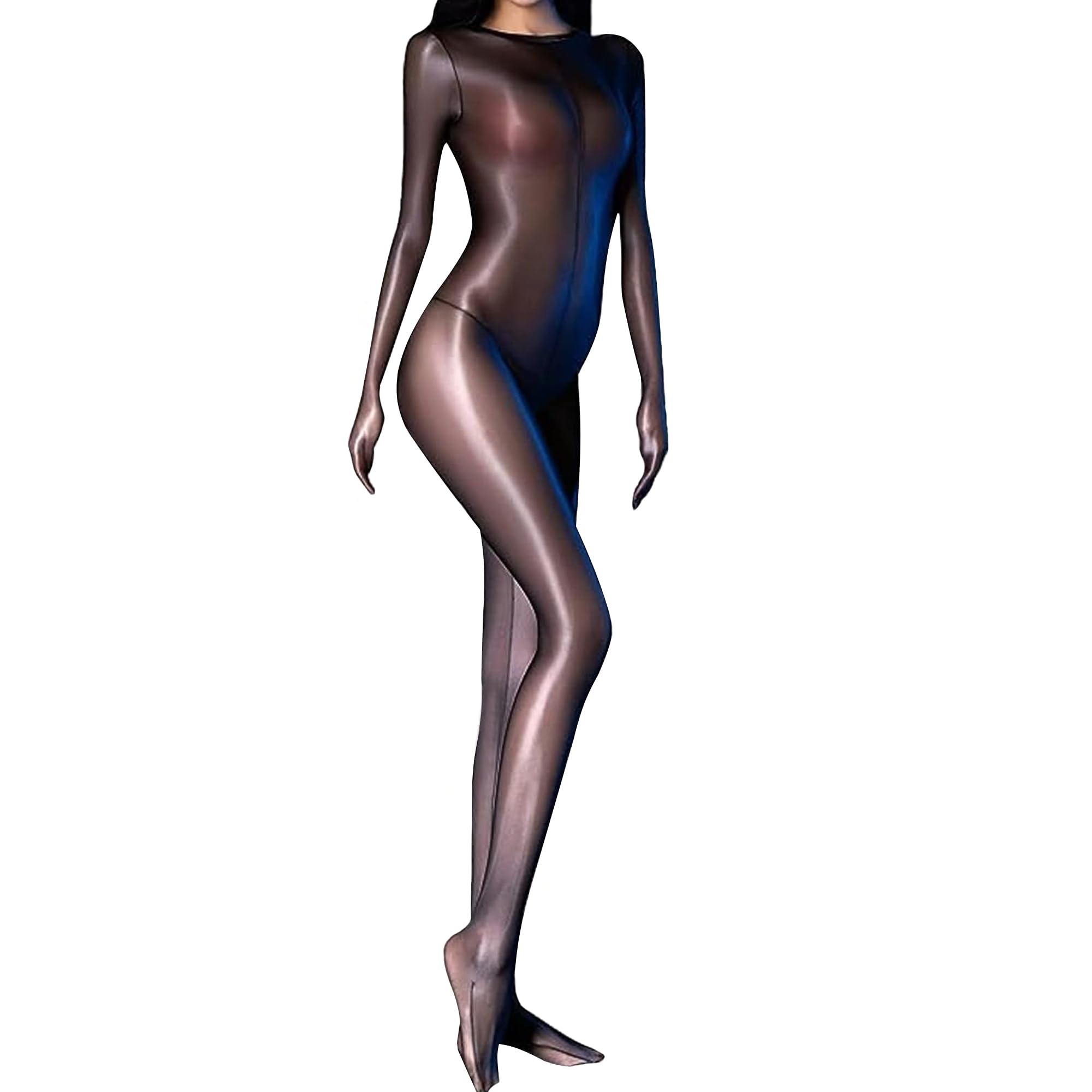 Shiny Women's Bodystocking - Plus Size Sexy Hooded Full Body Stocking | Oil Sheen Lingerie for Date Night & Halloween Costume