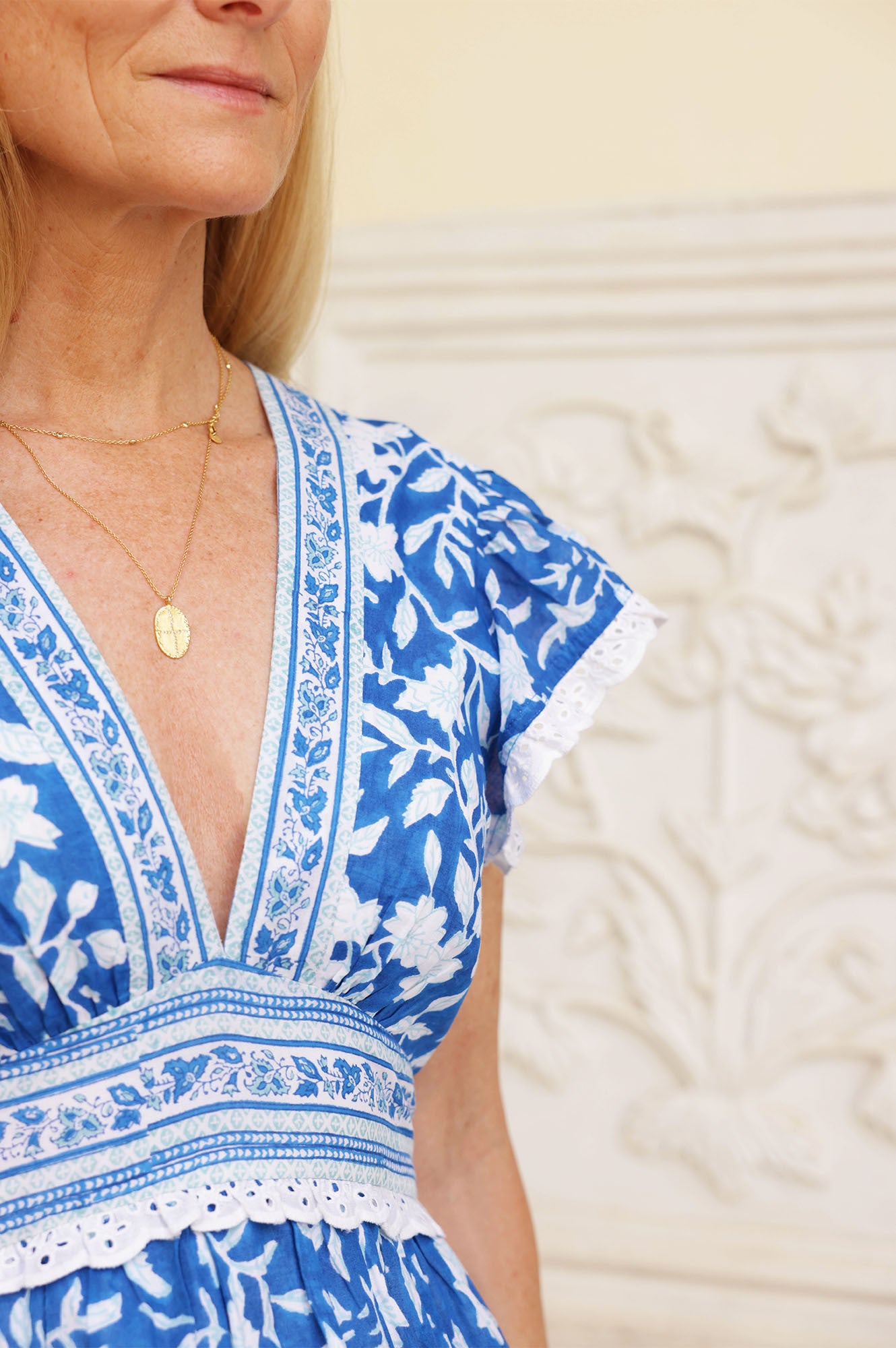 Pippa Block Print Dress | Japanese Flower Cobalt Blue Floral Summer Dress for Women - Perfect for Beach Vacations, Garden Parties & Boho Fashion