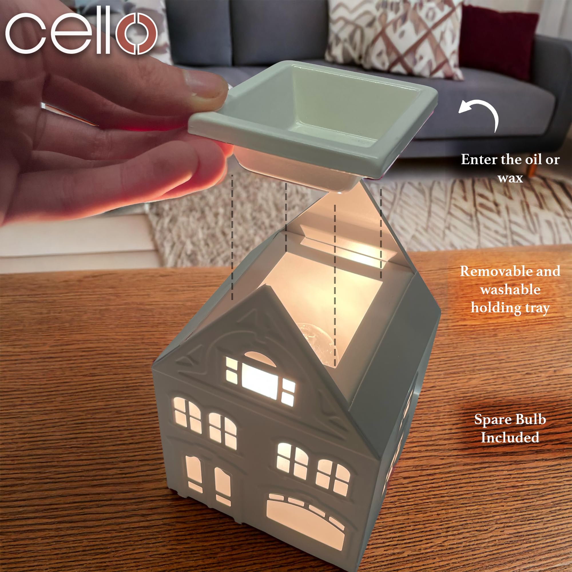 Cello George Street House Electric Wax Warmer - Maroon & Grey Aromatherapy Wax Melter for Home, Office & Spa Relaxation