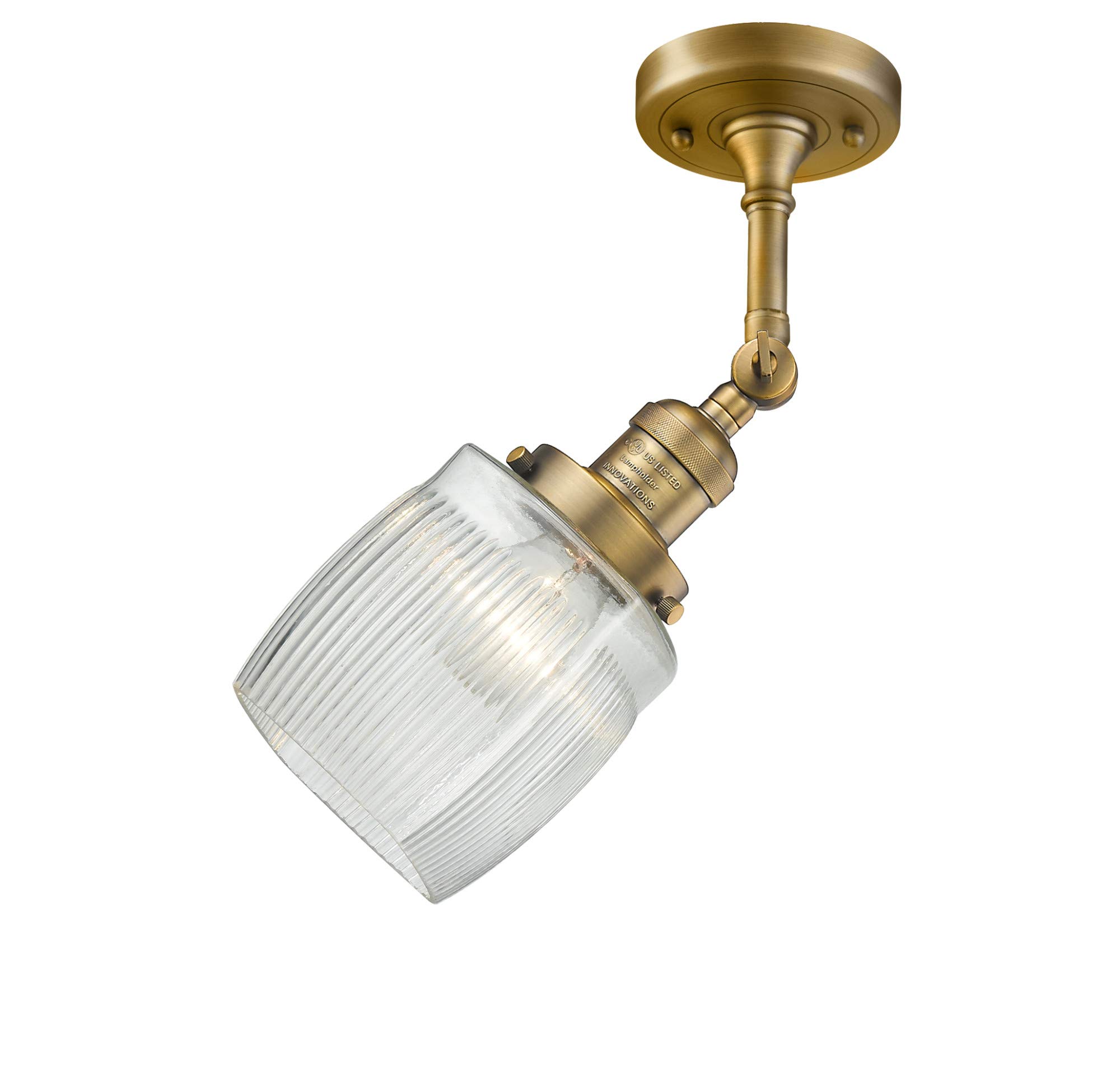 Innovations 201F-BB-G302 1-Light Semi-Flush Mount Ceiling Light Fixture in Brushed Brass - Perfect for Bedroom, Hallway, and Entryway Lighting