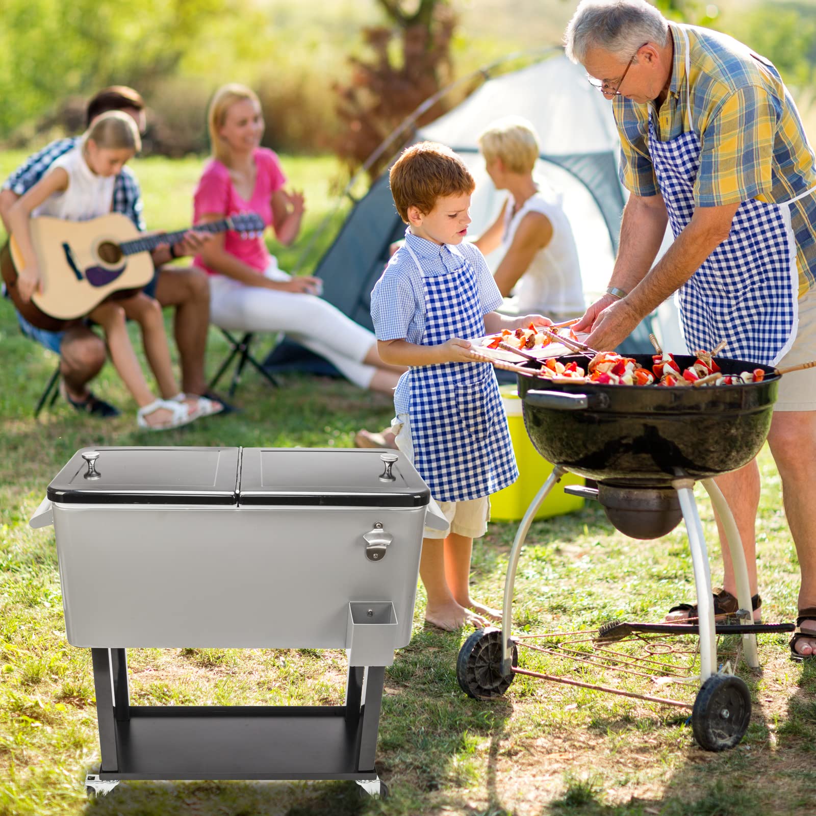 Henf 80 Quart Rolling Cooler with Wheels - Portable Ice Chest for Outdoor Parties, Camping & Tailgating - Features Shelf, Bottle Opener & Cart Design - Perfect for Backyard BBQs, Beach Trips & Sporting Events