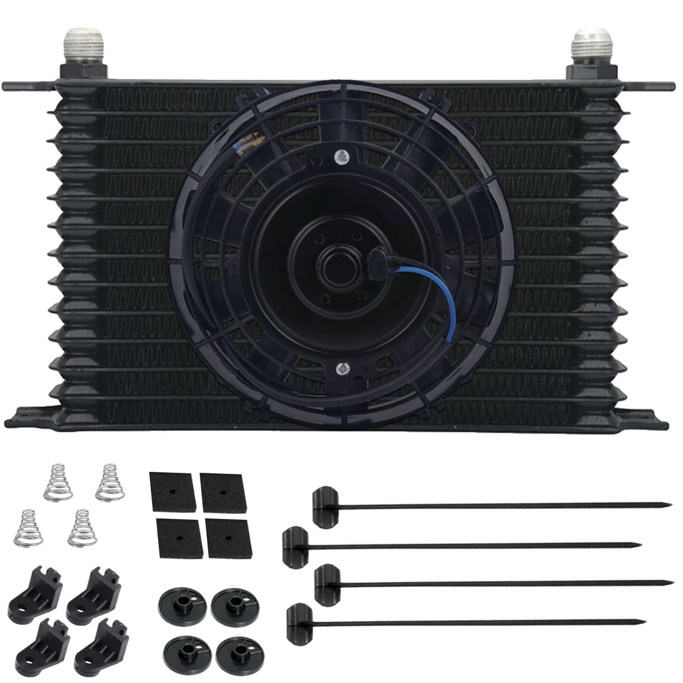 13 Row 10AN Transmission Oil Cooler with Electric Fan & Adjustable Thermostat Controller Kit - Universal Fit for Cars, Trucks & Off-Road Vehicles - Perfect for High-Performance, Towing & Racing Applications