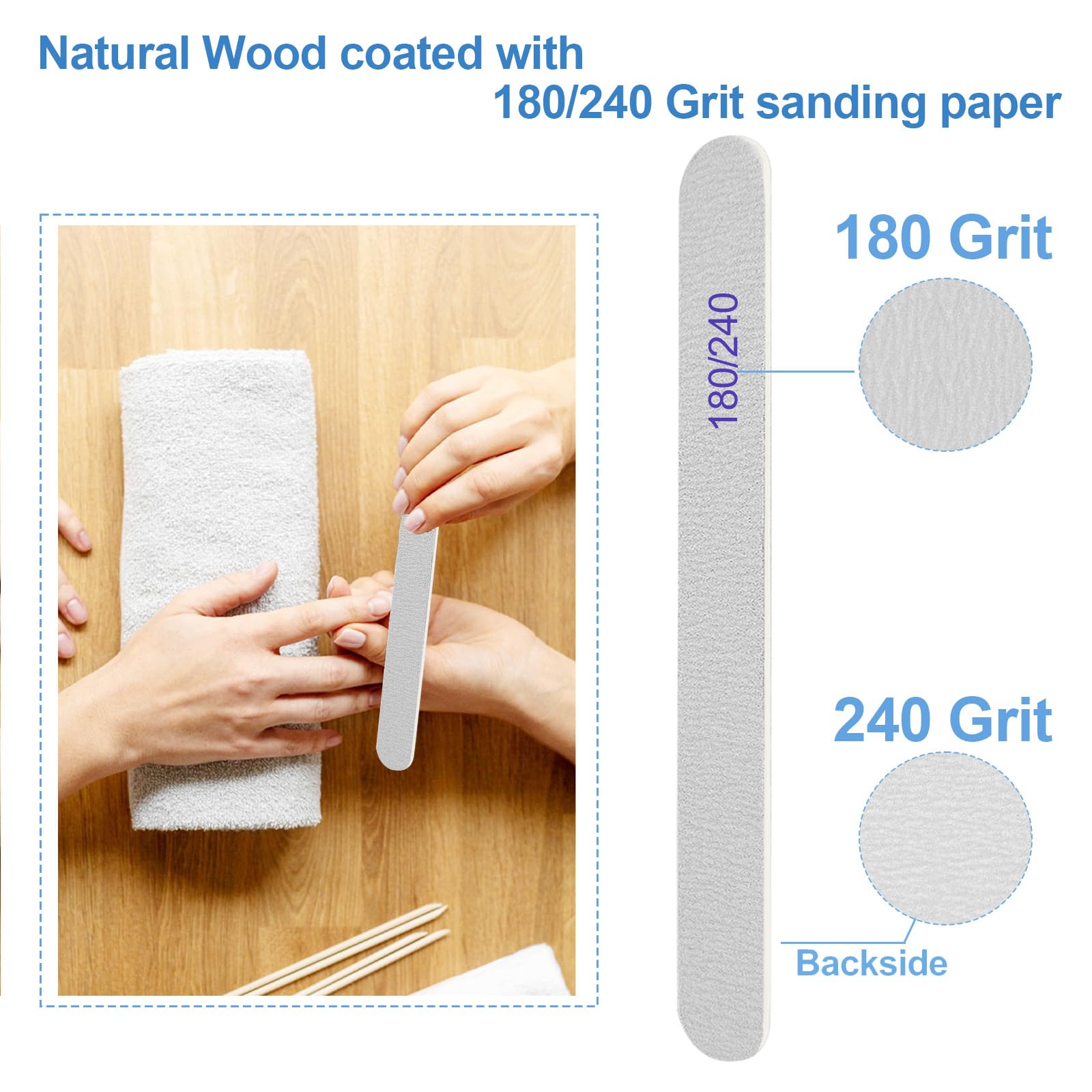 Professional 180/240 Grit Double Sided Wooden Nail Files - Reusable Emery Boards for Natural Nails Manicure & Pedicure (24 Pack) - Perfect for Home Salon, Travel & DIY Nail Care