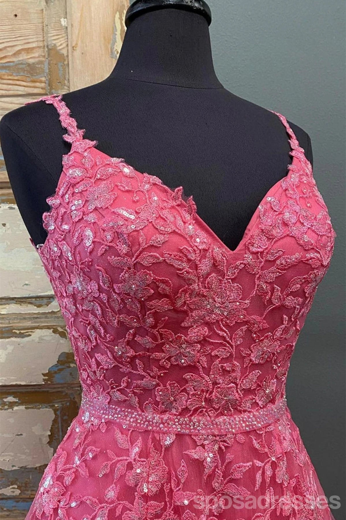 Elegant Hot Pink A-Line Spaghetti Strap V-Neck Long Prom Dress for Women - Perfect for Homecoming, Formal Events & Evening Parties