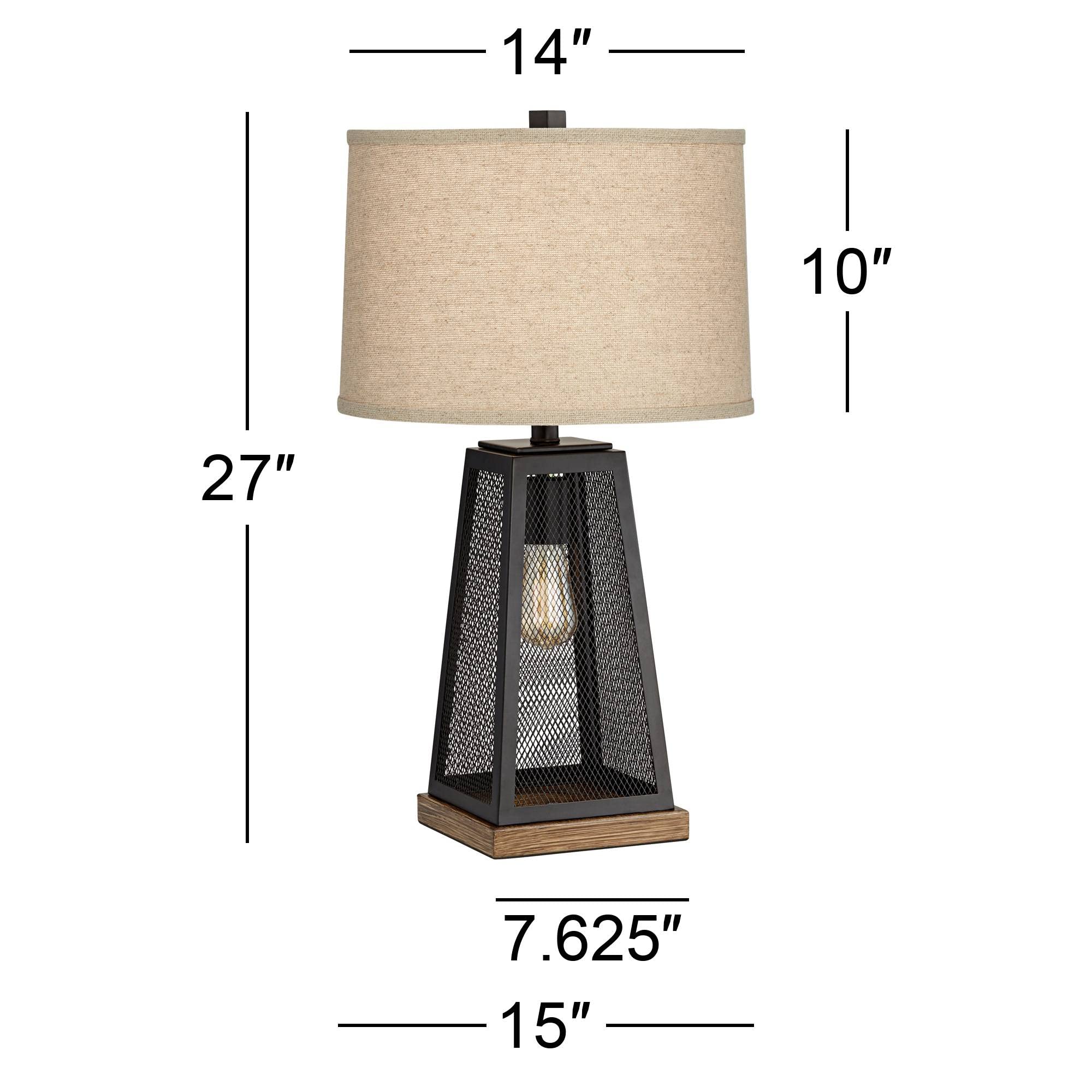 Franklin Iron Works Barris Rustic Industrial Table Lamp with USB Port & Nightlight - 26.75