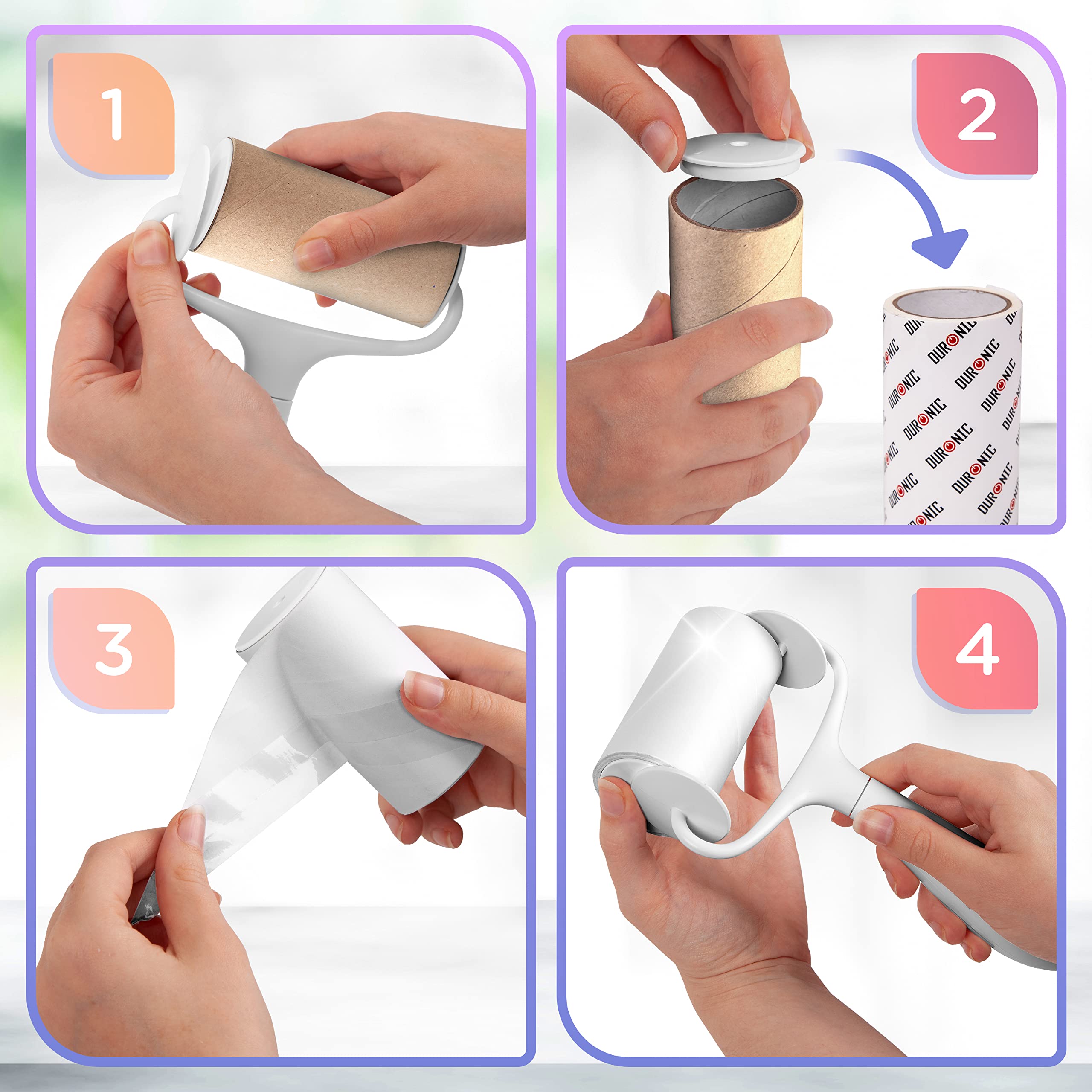 Duronic Lint Roller with 2 Refills (60 Sheets per Roll) - Extra Sticky Fabric & Clothing Lint Remover - Removes Pet Hair, Dust, Lint from Clothes, Carpet & Upholstery - Perfect for Home, Office & Travel Use