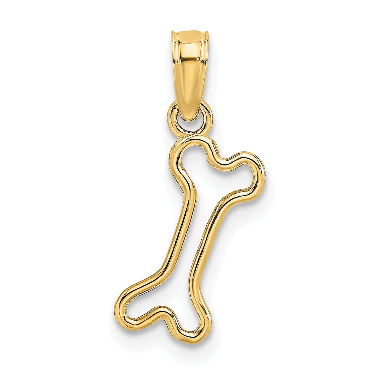 14K Yellow Gold Mini Dog Bone Charm - Lex & Lu Cut-Out Polished Pendant for Pet Lovers | Perfect for Necklaces, Bracelets & Gift Giving