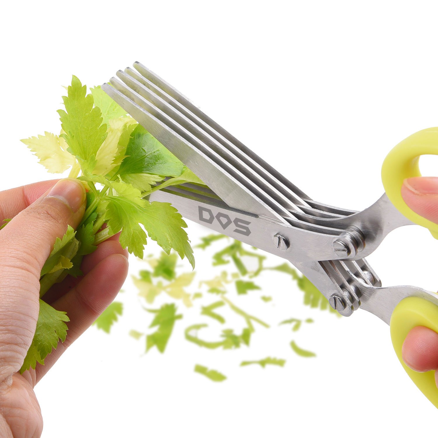 5-Blade Stainless Steel Herb Scissors with Cleaning Rake & Diamond Shield Cloth - Ultra Sharp Kitchen Shears for Fast Chopping, Slicing Fresh Herbs - Perfect for Cooking, Garnishing, Meal Prep & Gardening