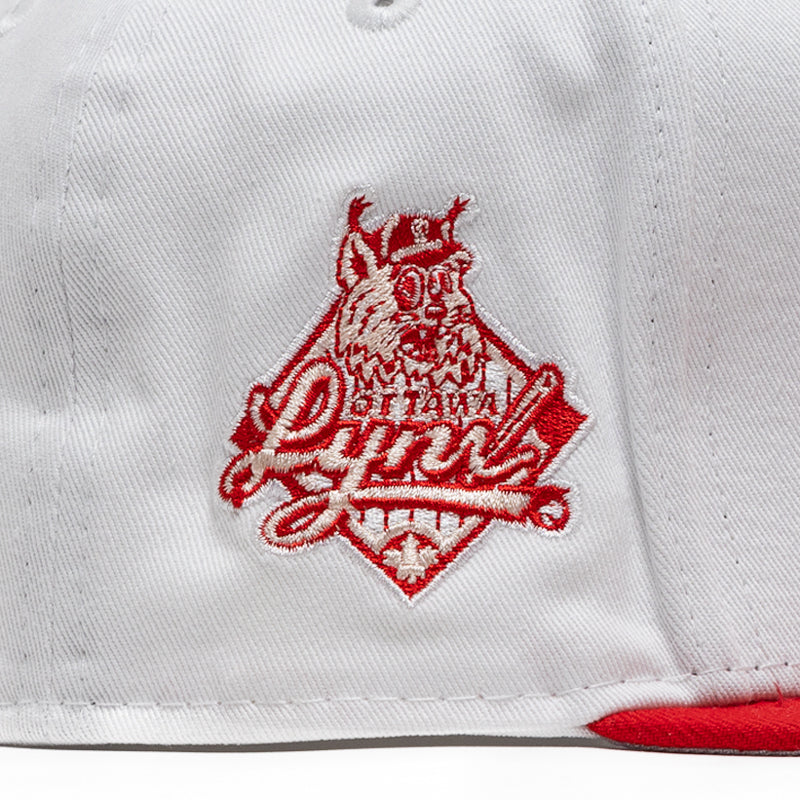 New Era x Politics Ottawa Lynx 59FIFTY Fitted Hat - White/Red - Official MLB Baseball Cap for Men & Women - Perfect for Sports Fans, Streetwear & Casual Outfits