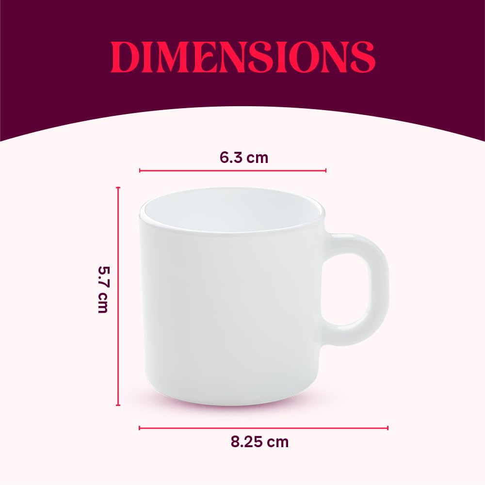 BOROSIL Larah Angel Gold Opalware Tea Coffee Mug Set - 6 Piece 100ml Microwave & Dishwasher Safe Bone-Ash Free White Crockery | Perfect for Home, Office, Gifts & Daily Use