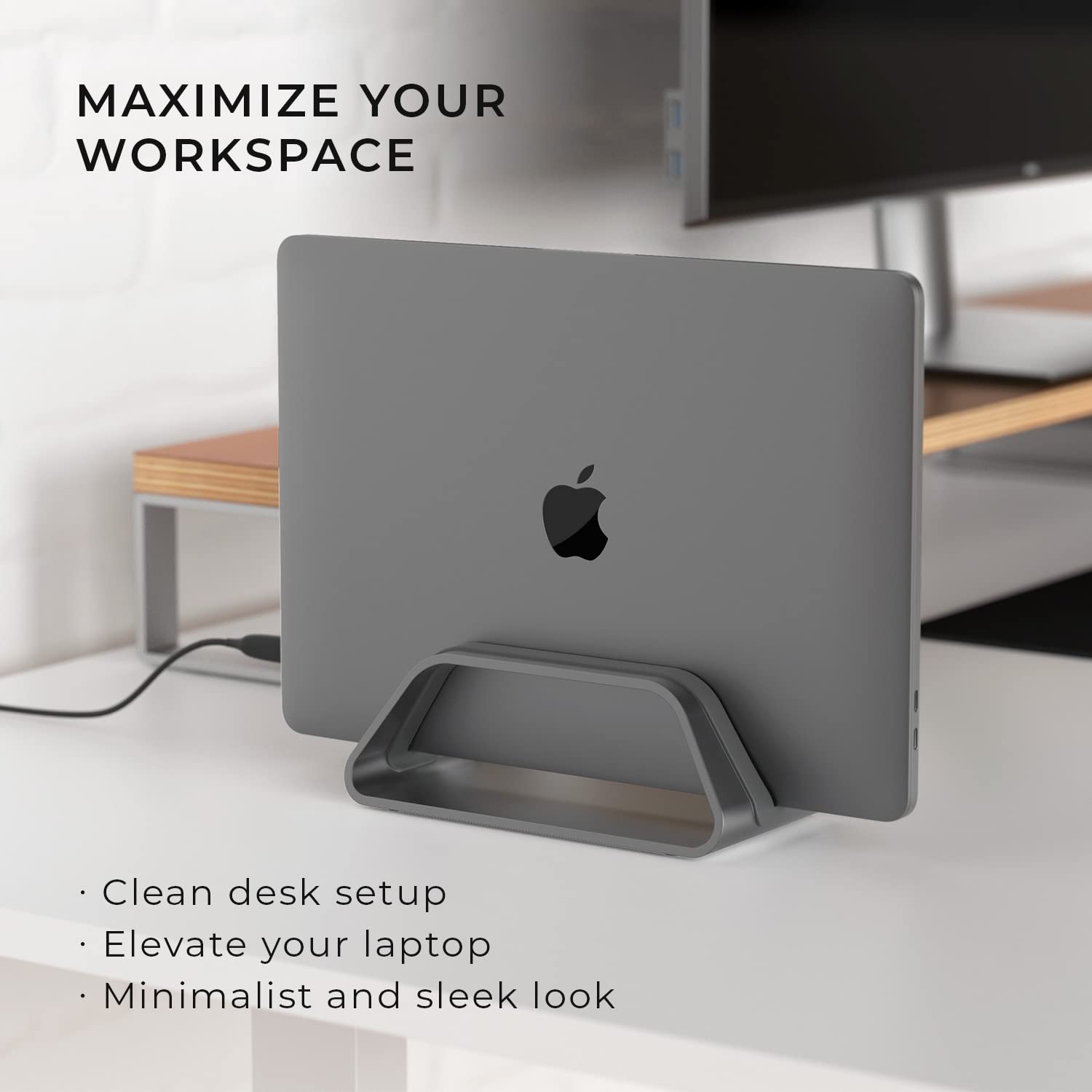 HumanCentric Vertical Laptop Stand for MacBook Pro & Air - Adjustable Aluminum Computer Holder with Interchangeable Inserts (Space Gray) | Perfect for Home Office, Workspace & Desk Organization