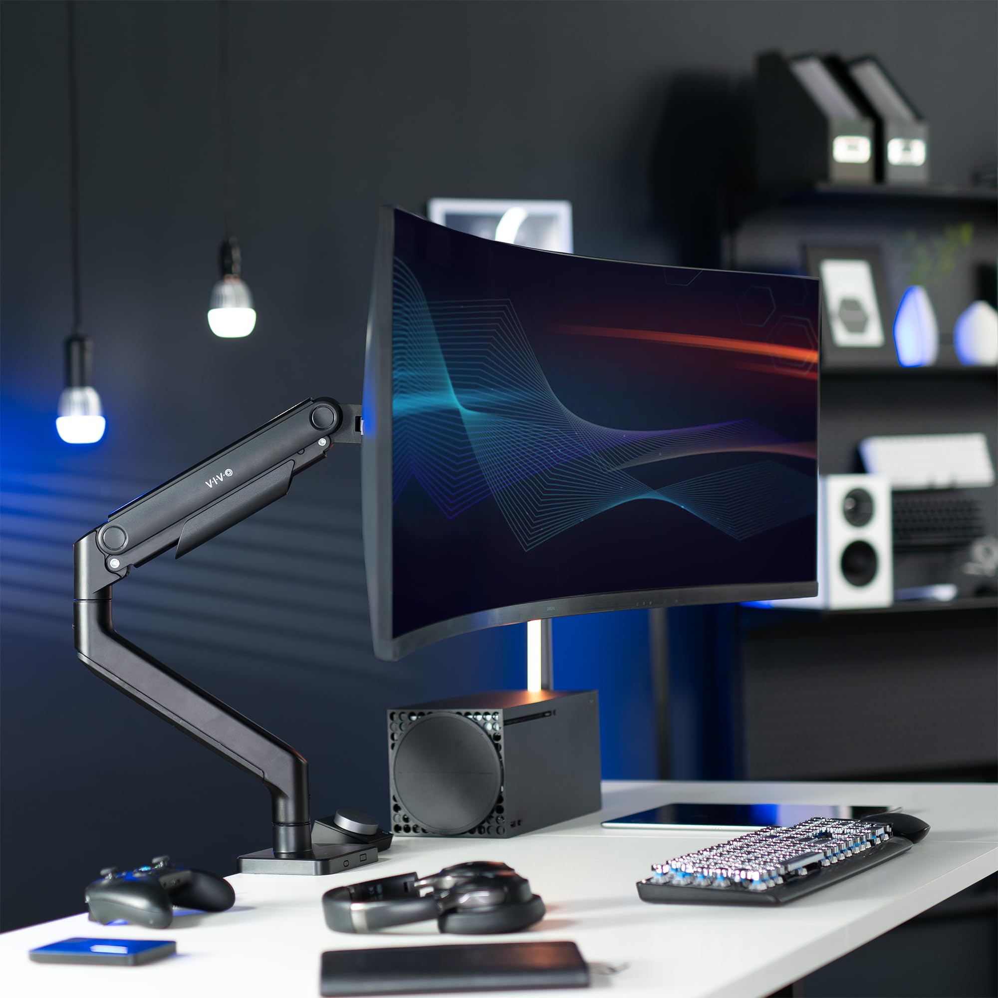 Heavy Duty Aluminum Ultrawide Monitor Arm for 49 inch Screens - 20kg Capacity, Premium Desk Mount Stand Compatible with Samsung Odyssey G9, LG Ultrawide & More (Black, STAND-V101E) - Perfect for Gaming, Office & Home Workstations