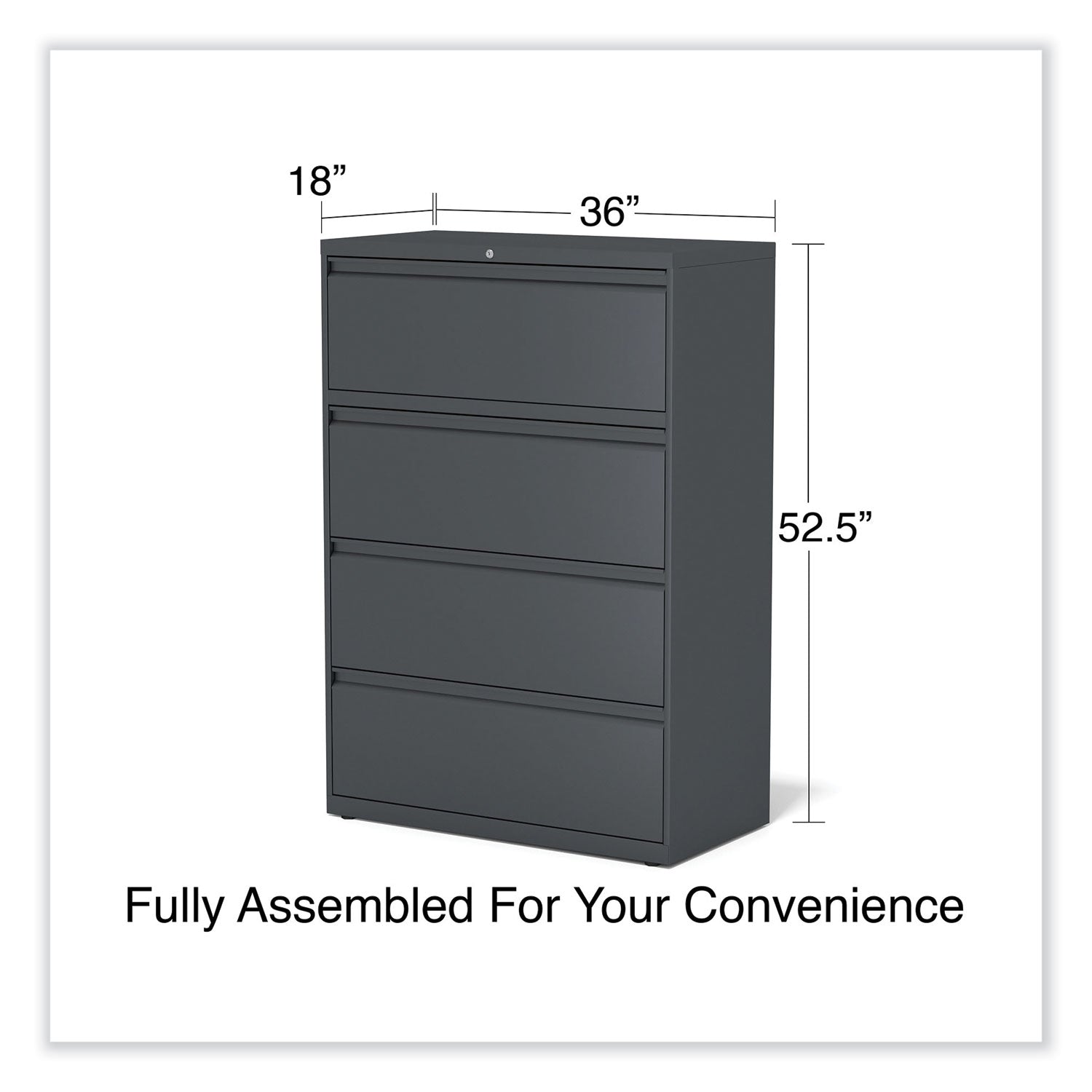 Alera® 4-Drawer Lateral File Cabinet - Legal/Letter/A4/A5 Size - Charcoal - 36