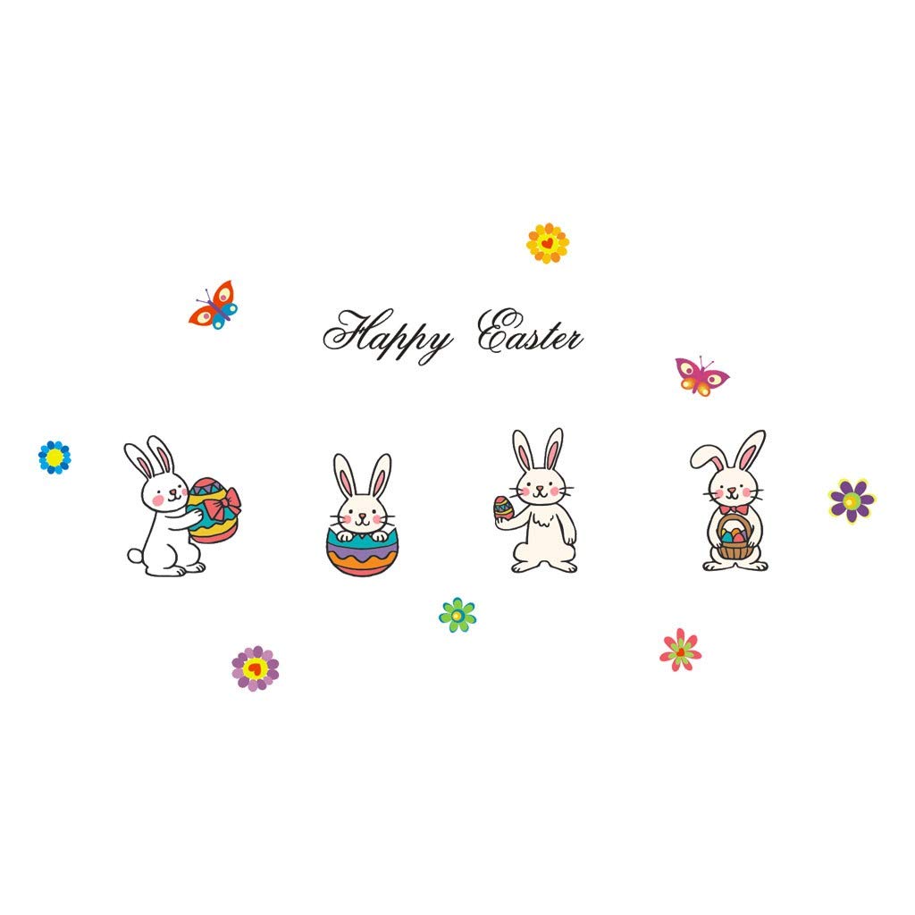 Celendi Easter Rabbit Vinyl Wall Art Sticker - DIY Kitchen & Home Decor Decal for Room, Happy Spring Decoration | Perfect for Easter Party, Nursery, Living Room & Bedroom