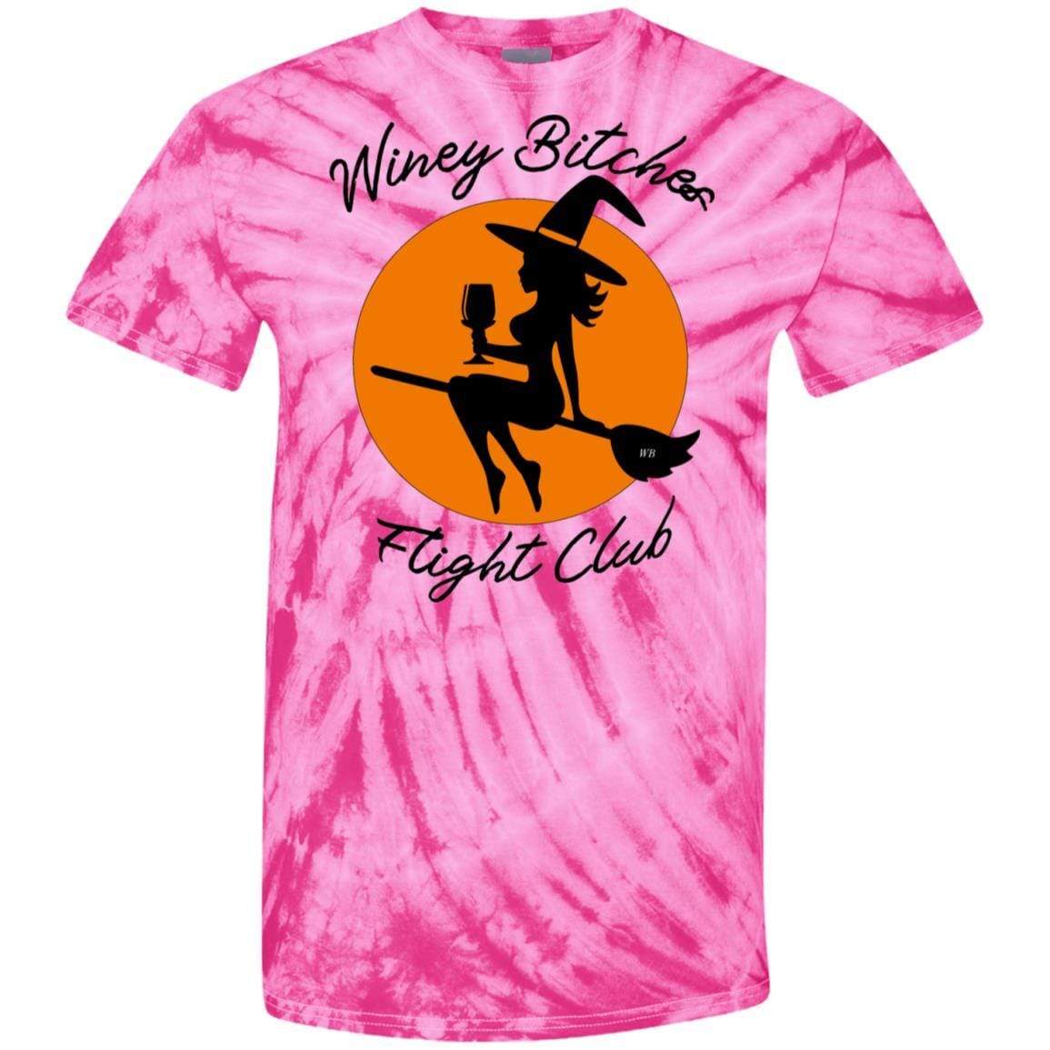 WineyBitches.Co Winey Bitches Flight Club 100% Cotton Tie Dye T-Shirt for Women | Soft & Comfortable Casual Tee | Perfect for Wine Tasting, Girls Night Out & Summer Festivals