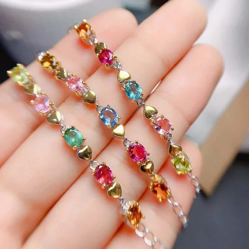Vibrant Multi-Color Tourmaline Gemstone Bracelet for Women | Handmade Healing Crystal Jewelry | Perfect for Meditation, Yoga & Spiritual Gifts (B078)