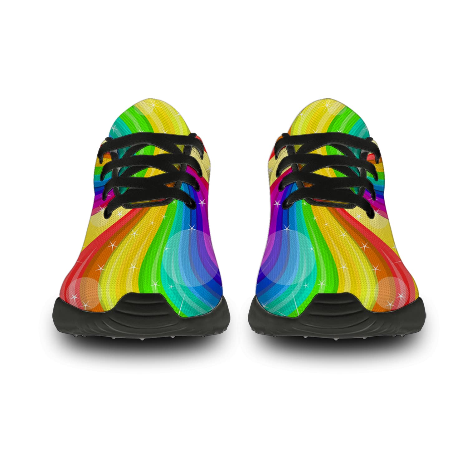 Unisex Pride Running Shoes - Spiral Rainbow LGBT Sneakers for Men & Women (Size 9 Men/10.5 Women) - Perfect for Walking, Tennis & LGBTQ+ Events - Black