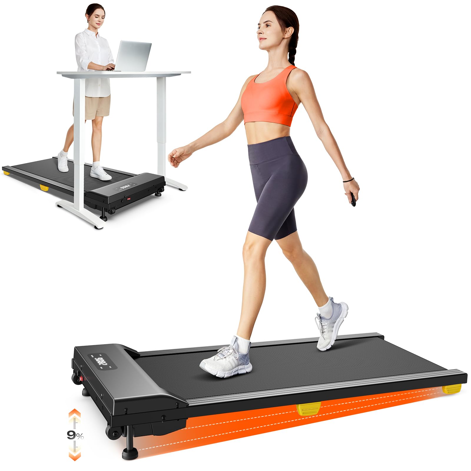 Under Desk Treadmill for Home & Office - Portable Walking Pad with 6-Point Shock Absorption, Quiet Foldable Treadmill for Small Spaces | Perfect for Work from Home, Apartment Workouts & Low-Impact Exercise
