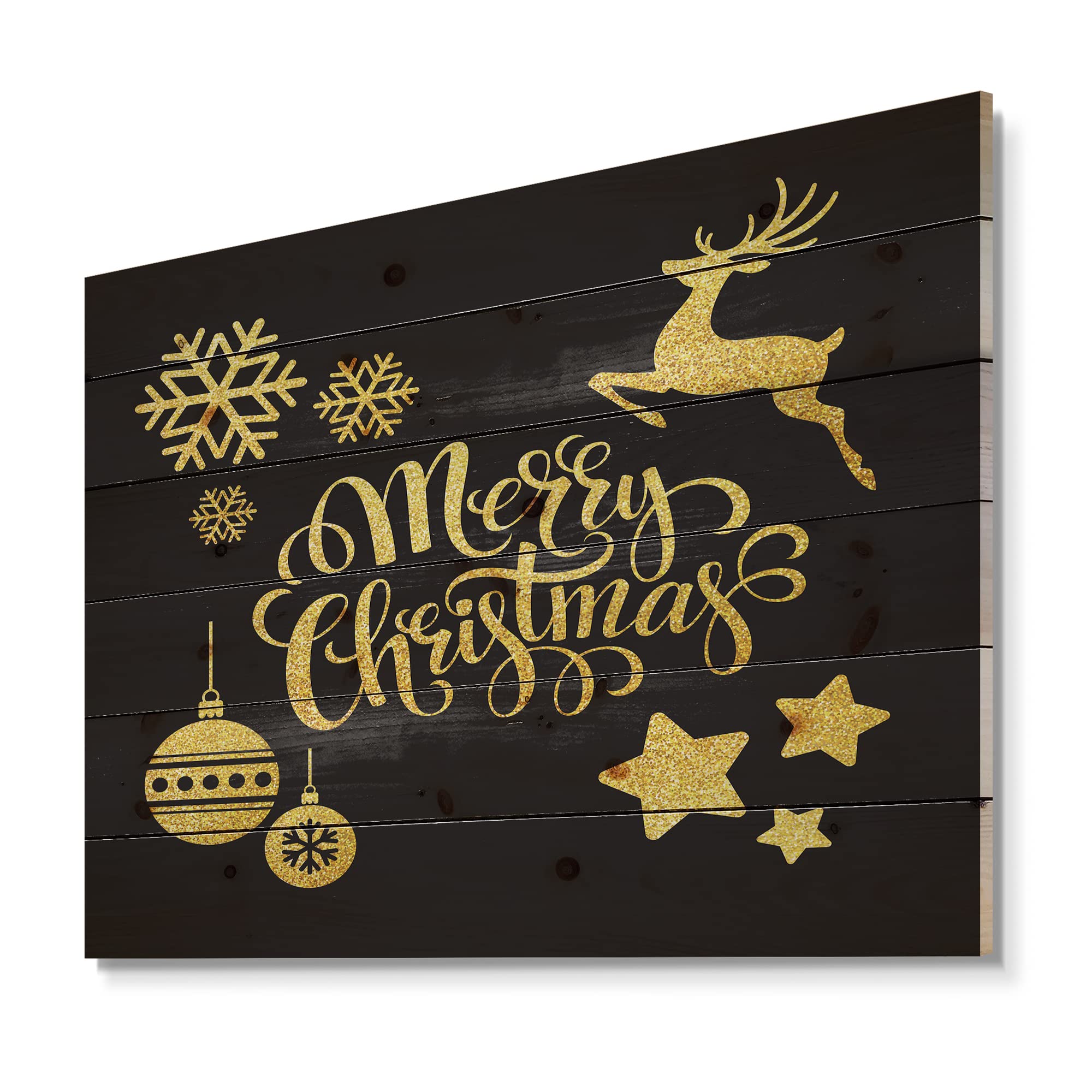 Handmade Merry Christmas Wood Wall Art with Reindeer, Stars & Ornaments - Traditional Pine Wood Decor for Holiday Home Decoration - Perfect for Living Room, Bedroom & Office Christmas Decor