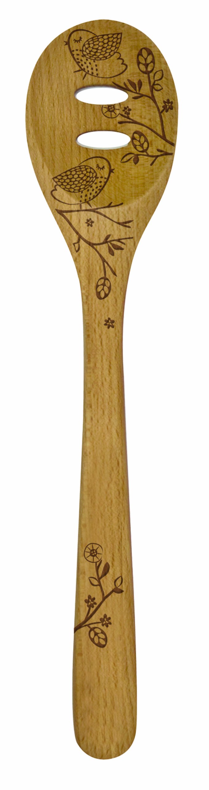 Laser Etched Beechwood Slotted Cooking Spoons - Handcrafted Wooden Utensils Set for Kitchen, Baking & Serving - Perfect for Cooking, Stirring & Food Presentation
