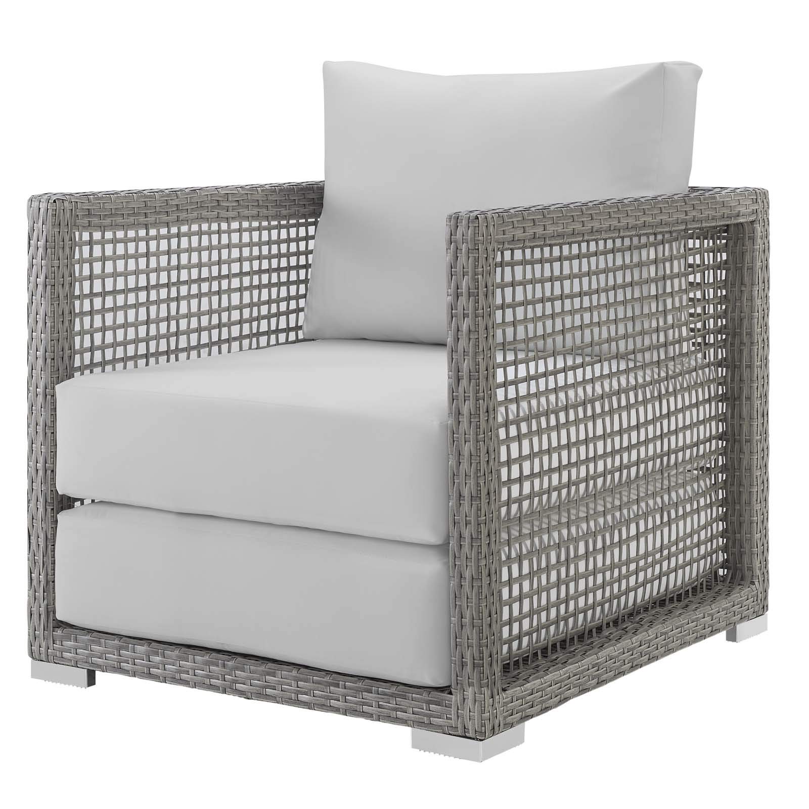 Modern Outdoor Patio Lounge Sofa Set with Rattan Wicker Fabric - 3-Piece Grey/White Furniture for Garden, Poolside & Backyard Relaxation