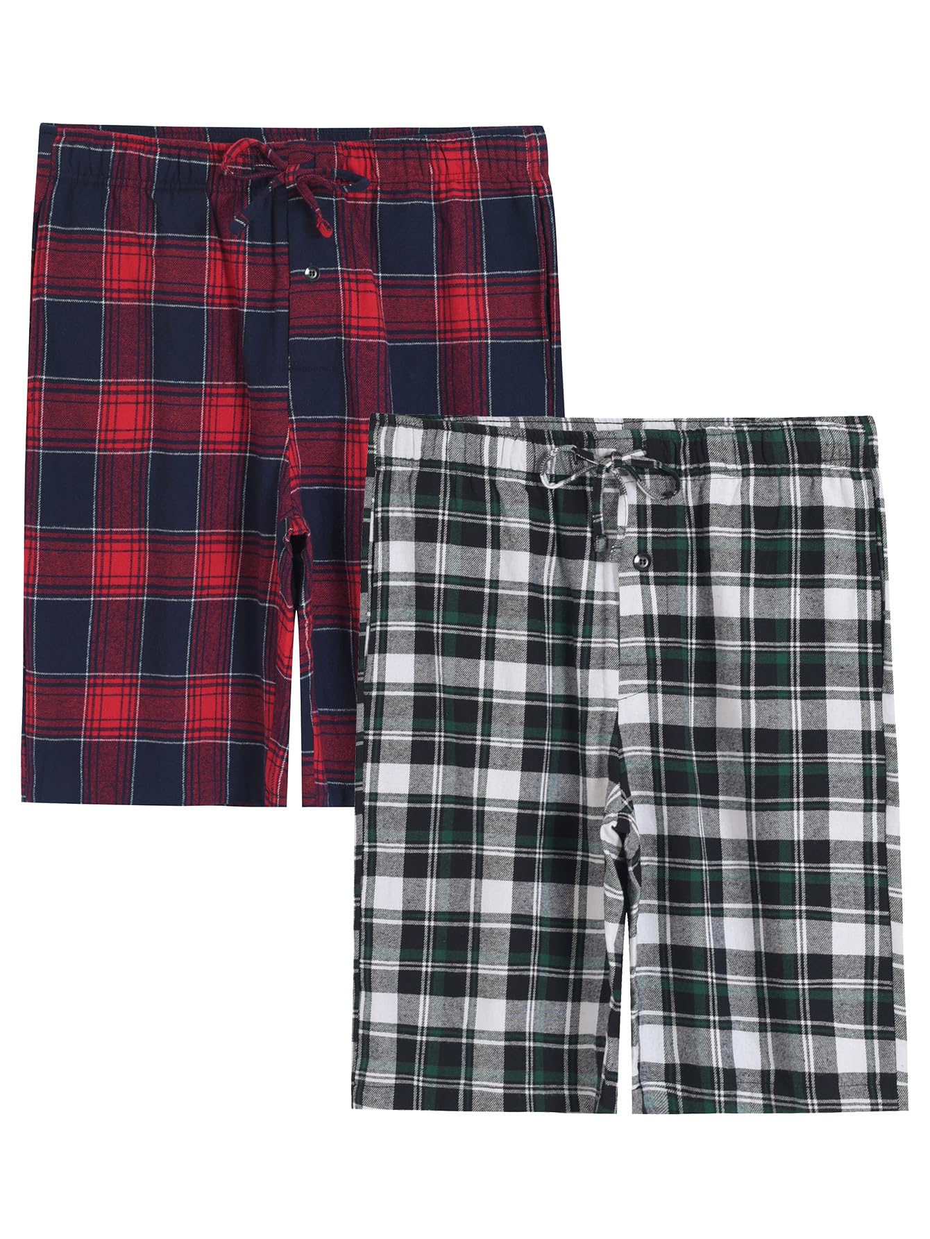 Men's 2 Pack Cotton Flannel Lounge Sleep Shorts with Pockets - Soft Comfortable Pajama Shorts for Relaxing at Home, Lounging & Sleeping | Perfect for Nightwear, Vacation & Weekend Wear