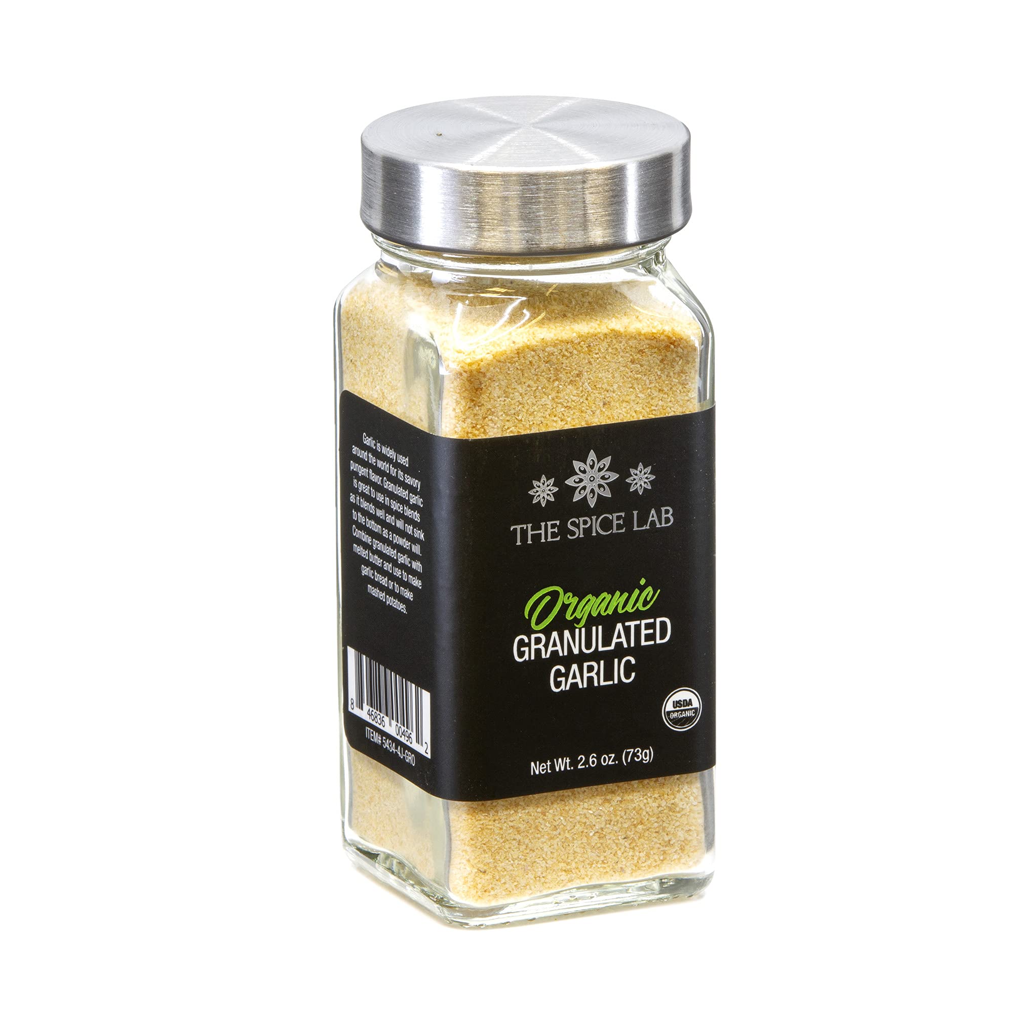 Organic Garlic Powder Granules - Non-GMO, Gluten Free, Kosher Certified - 2.6 oz Glass Jar - Perfect for Stir Fry, Pasta Sauce, Garlic Bread & Seasoning - The Spice Lab Premium Dried Garlic