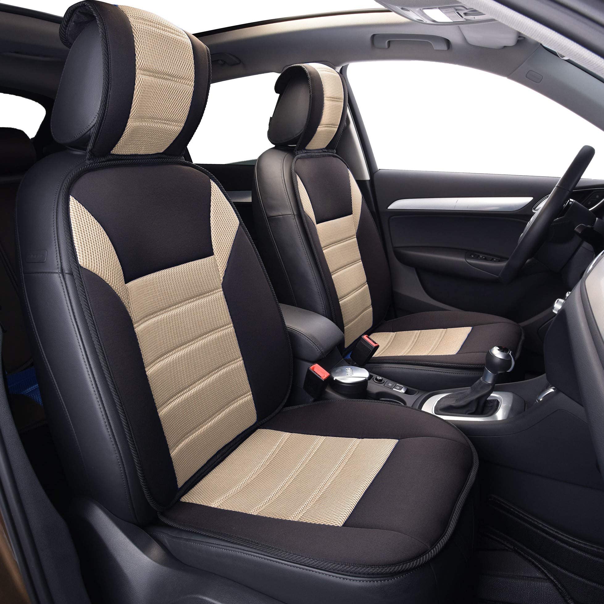 Premium 3D Air Mesh Car Seat Cushion - Universal Fit for SUV, Sedan, Van | FH Group Front Set Automotive Seat Cover | Breathable & Airbag Compatible | Beige | Perfect for Long Drives & Commuting