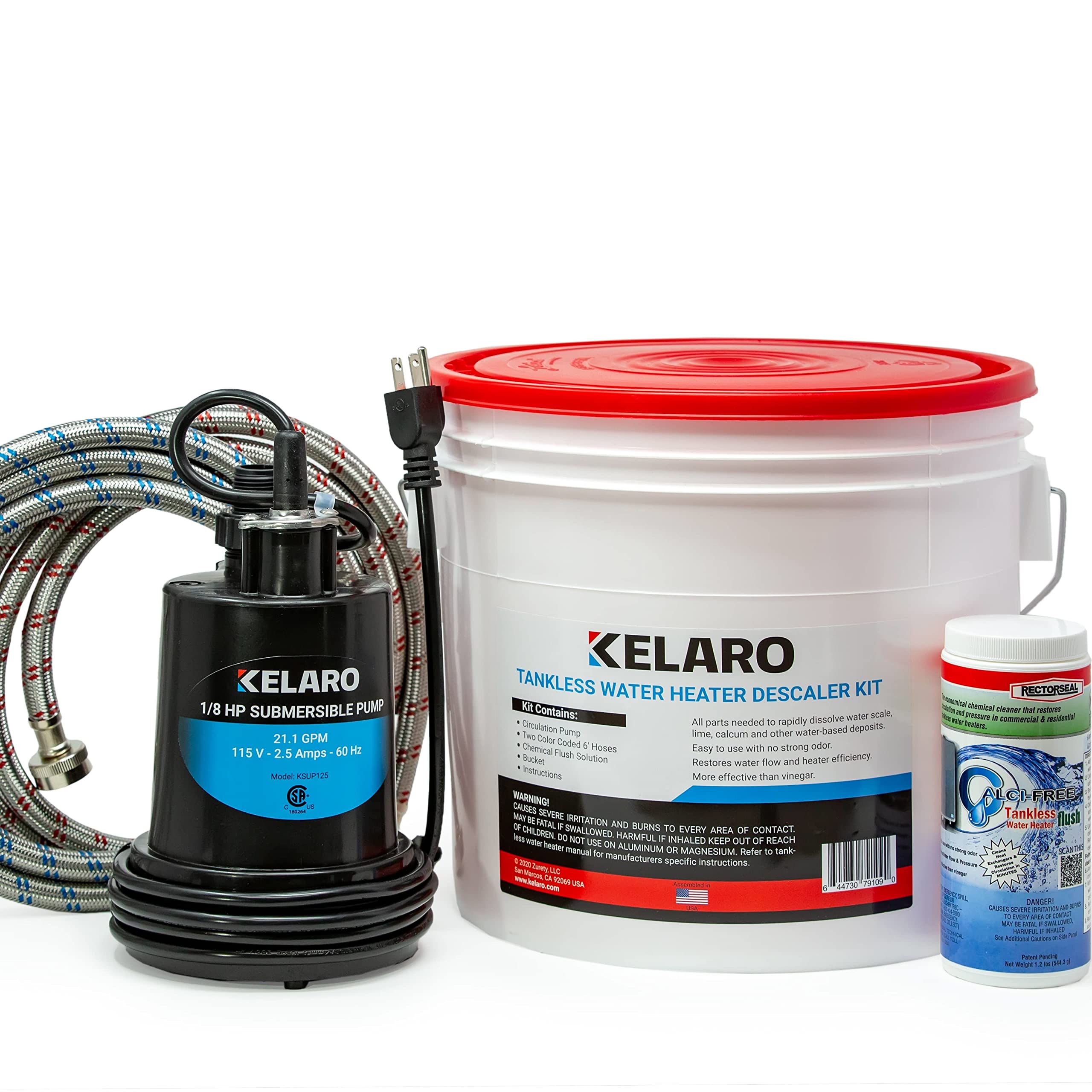 Kelaro Tankless Water Heater Flushing Kit with Rectorseal Calci-Free Descaler - Professional Descaling Solution for Tankless Water Heaters - Perfect for Home Maintenance & System Cleaning