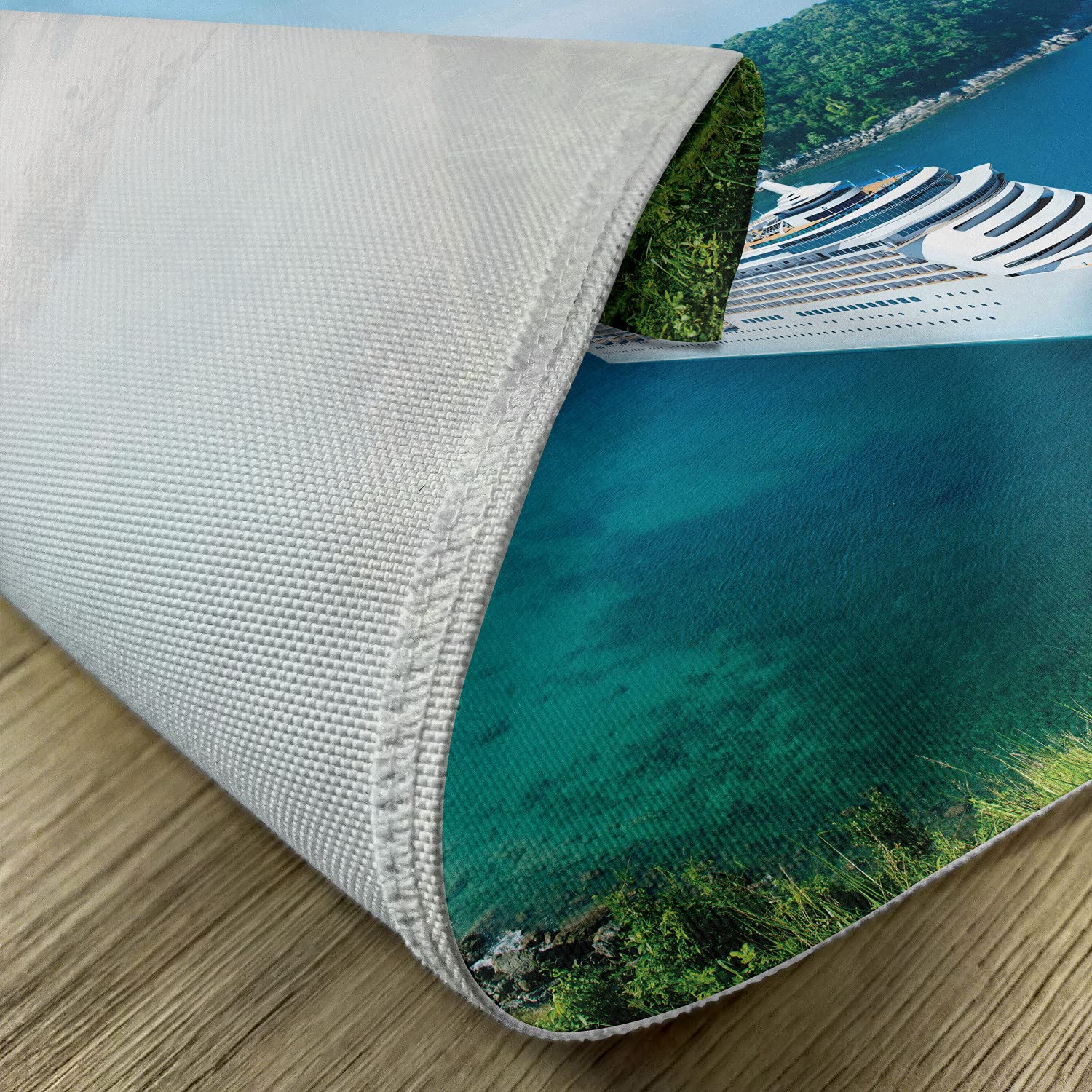 Ambesonne Cruise Ship Place Mats Set of 4 - Ocean Passenger Ship with Clear Blue Sky Summer Vacation Design - Washable Fabric Dining Table Placemats - Standard Size (Green Blue White) - Perfect for Cruise-Themed Parties, Summer Dining Decor, and Nautical Home Decor