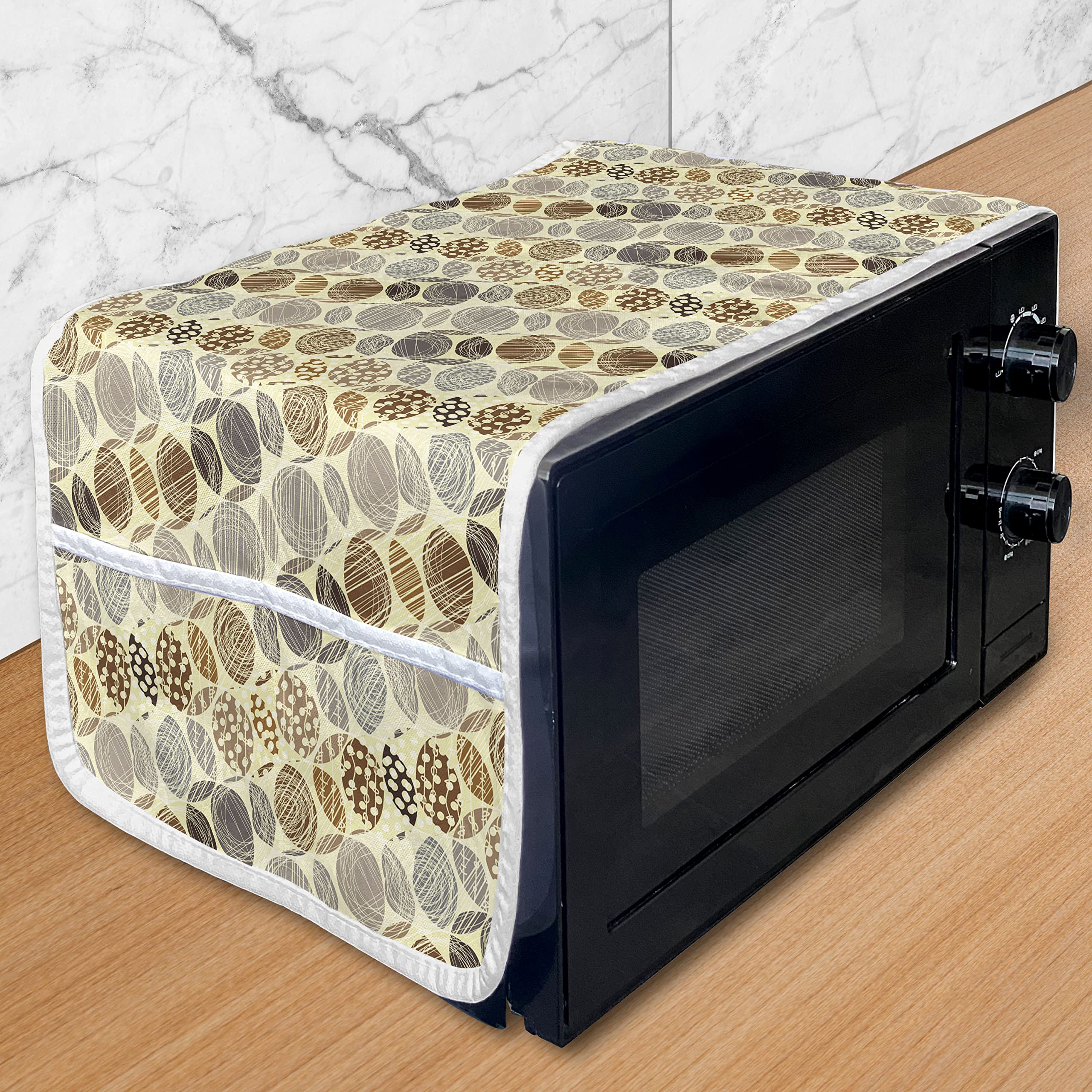 Ambesonne Microwave Cover - Waterproof Retro Abstract Polka Dot Design, Soft Cream & Multicolor Kitchen Organizer with Pockets, 36
