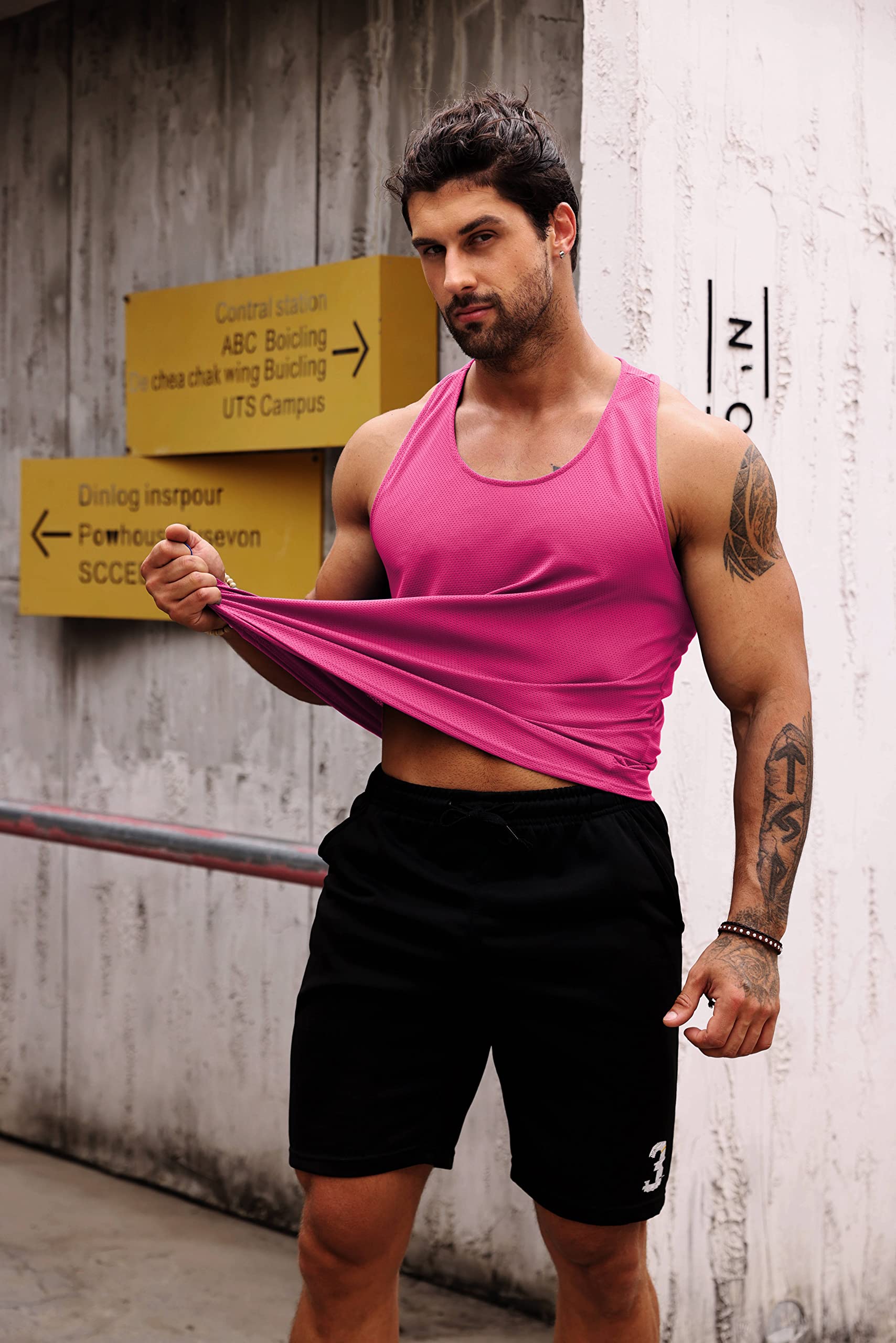 LecGee Men's 3 Pack Gym Workout Tank Tops - Moisture Wicking Y-Back Muscle Shirts, Sleeveless Mesh Athletic Tops for Bodybuilding & Fitness - Perfect for Weightlifting, Running & Summer Workouts