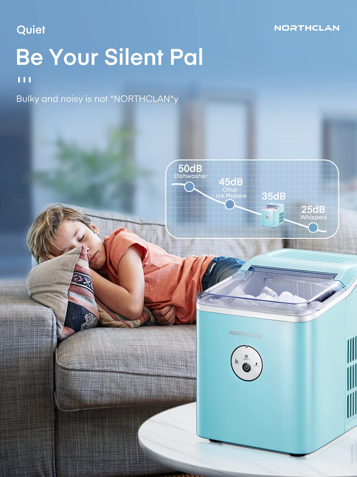 NORTHCLAN Portable Countertop Ice Maker Machine - 28 lbs Daily, 9 Cubes in 6 Mins with Ice Scoop & Basket - Compact Ice Cube Maker for Home, Kitchen, Office, Bar, Party & Outdoor Gatherings - Mint Green