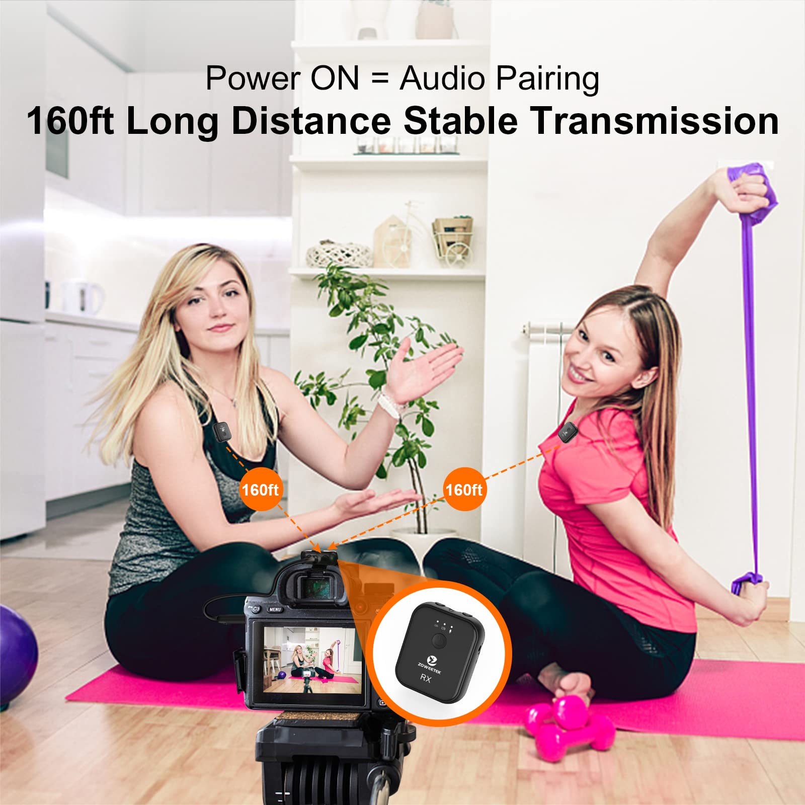 ZOWEETEK Wireless Lavalier Microphone - Dual Channel Clip-on Mic for iPhone, Android, iPad, DSLR, GoPro, Camera & Laptop - Perfect for Vlogging, Interviews, Live Streaming & YouTube Videos