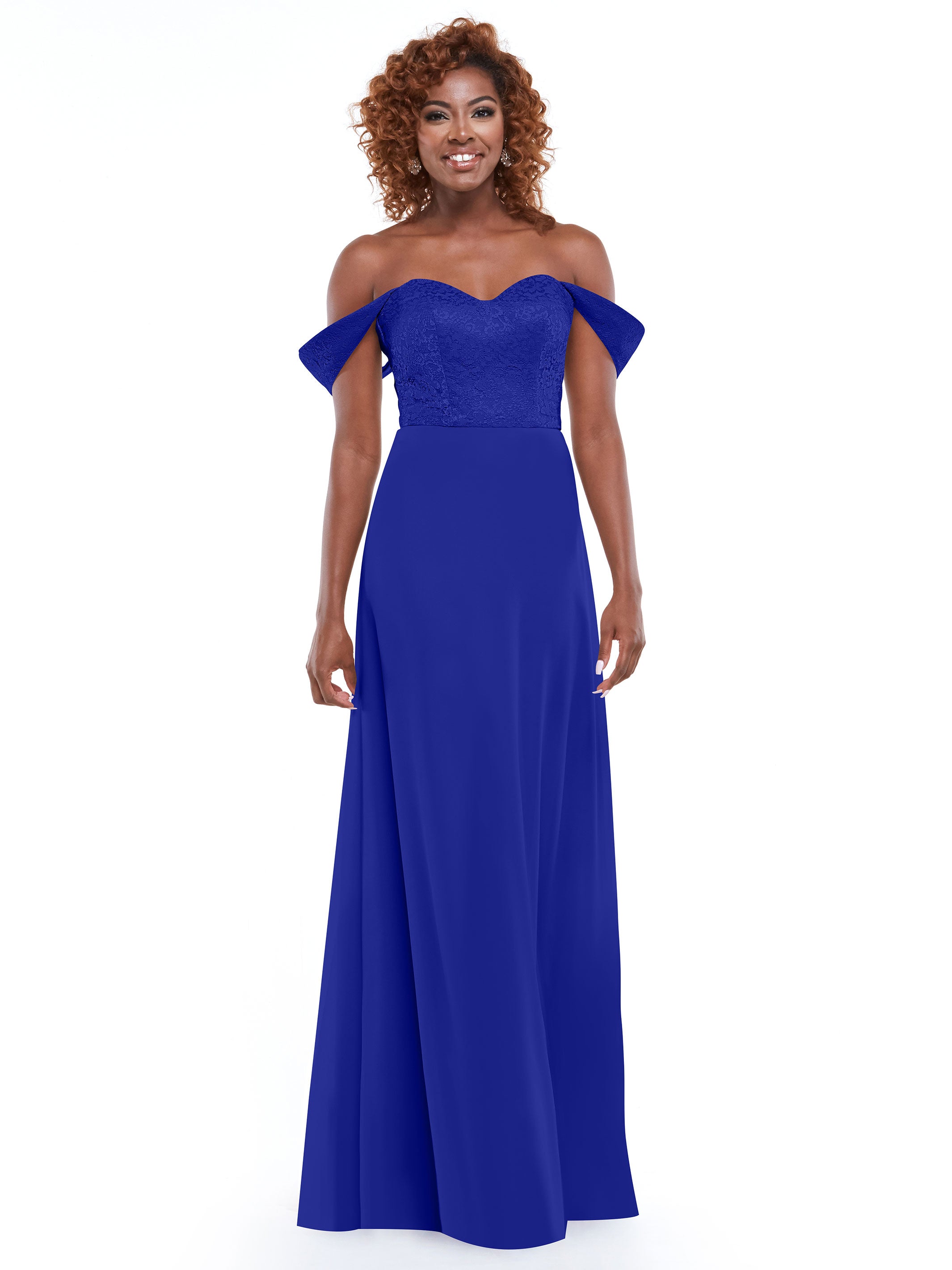 Elegant Off-the-Shoulder Chiffon A-Line Bridesmaid Dress with Lace Bodice - Perfect for Weddings, Formal Events & Special Occasions