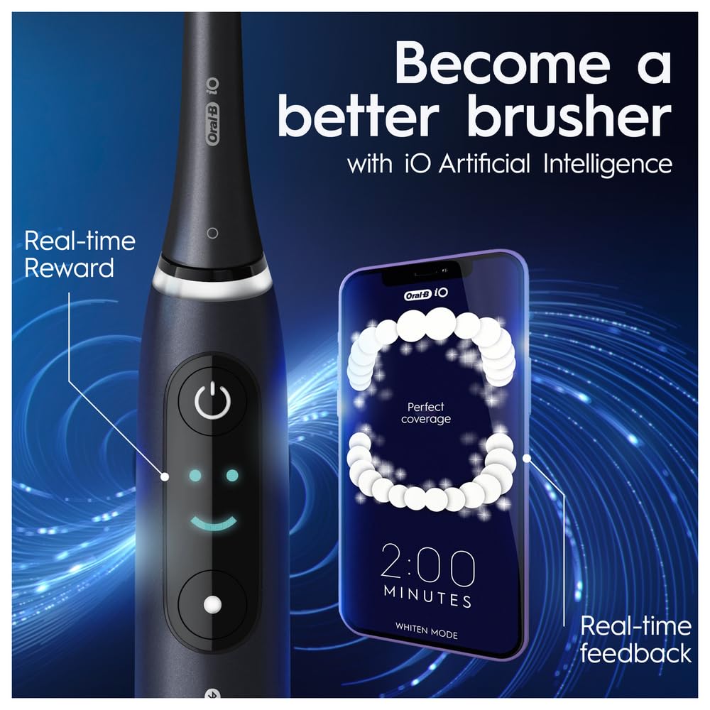 Oral-B iO8 Electric Toothbrush for Adults with Smart App Connectivity - 6 Cleaning Modes, Teeth Whitening, Includes 1 Ultimate Clean Brush Head & Magnetic Travel Pouch (2 Pin UK Plug) - Perfect for Home Use, Travel, and Professional Dental Care