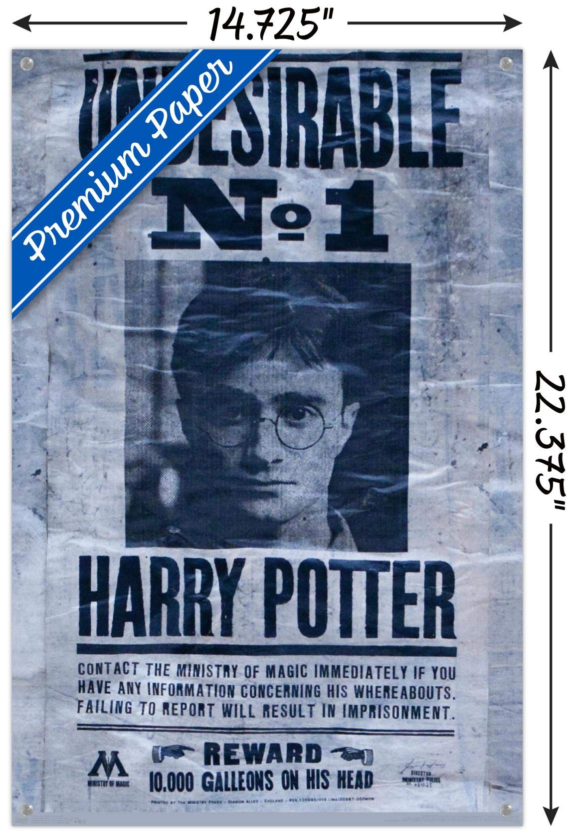 Harry Potter Undesirable No.1 Wanted Poster - Official Wizarding World Wall Art with Push Pins - Perfect for Bedroom, Office & Harry Potter Fan Decor
