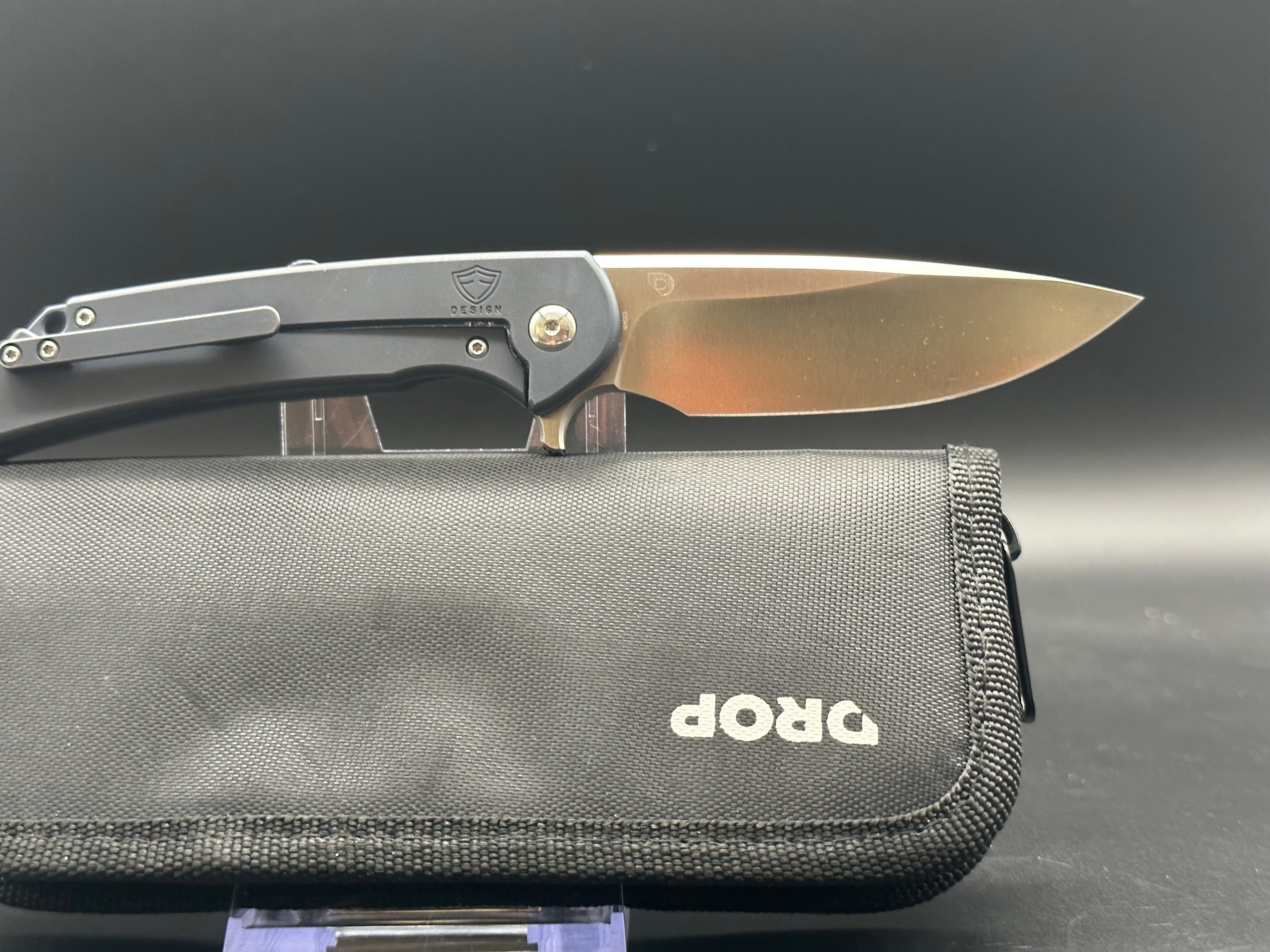 Ferrum Forge Crux Folding Knife - Blue Titanium Frame, Drop Point Blade, Satin Polished CPM S35VN Steel | EDC, Outdoor Survival, Camping & Tactical Use
