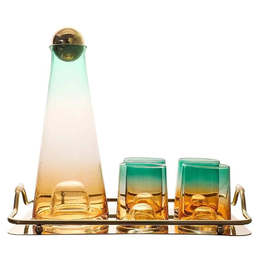 Luxury Hermes Glass Carafe Set - Elegant Water Pitcher with 4 Matching Glasses for Wine, Juice & Water - Perfect for Dinner Parties, Weddings & Home Decor