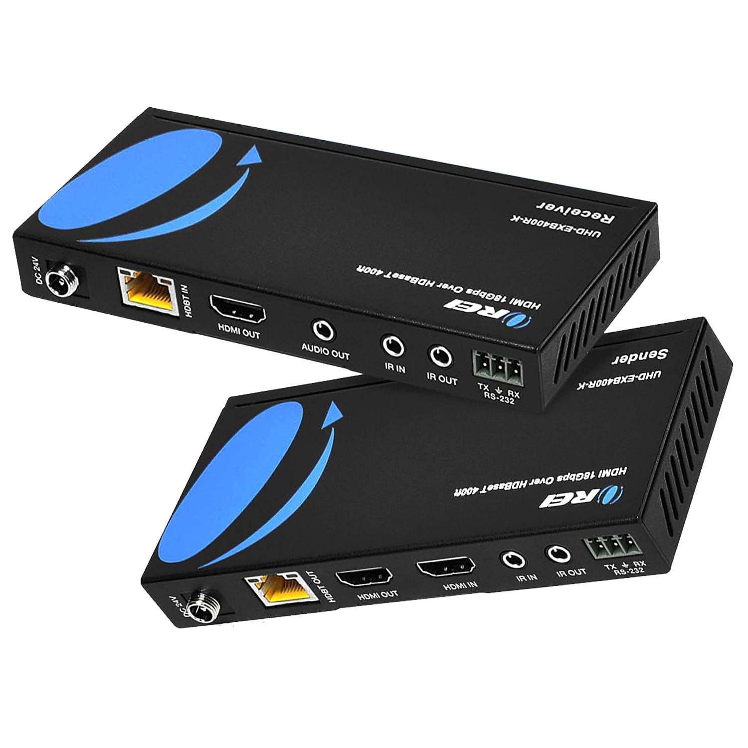OREI 4K HDMI over Ethernet Extender Balun - HDBaseT UltraHD 4K@60Hz 4:4:4 with HDR, CEC & IR Control, RS-232 - Extends HDMI Signal up to 400ft via CAT5e/6/7 Cable - Perfect for Home Theater, Gaming & Professional AV Setups (UHD-EXB400R-K)