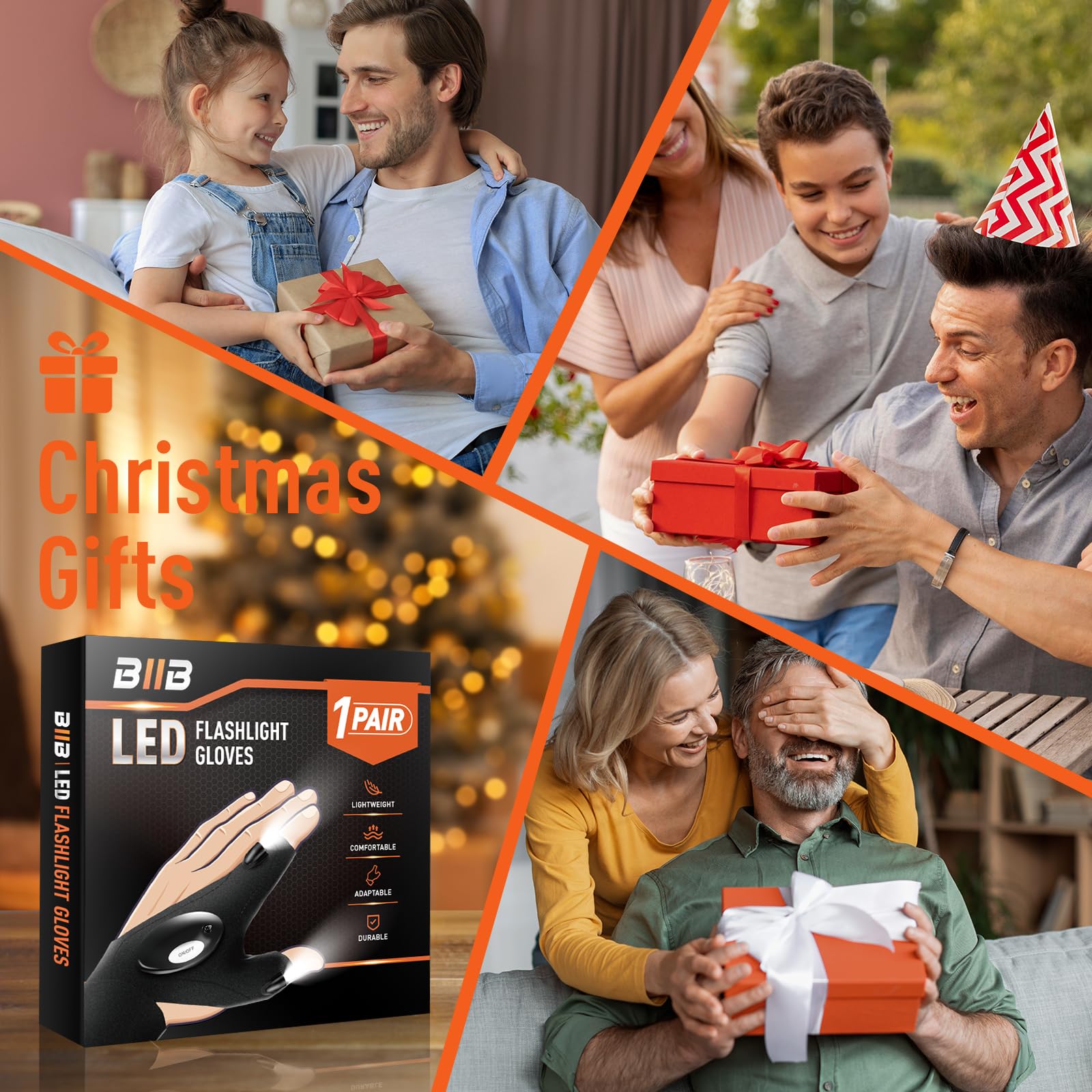LED Flashlight Gloves for Men - Hands-Free Lighting for Camping, Hiking, Fishing & Outdoor Activities - Perfect Gift for Dad, Husband, Grandpa - Birthday, Father's Day & Christmas Present - Cool Gadgets & Camping Essentials