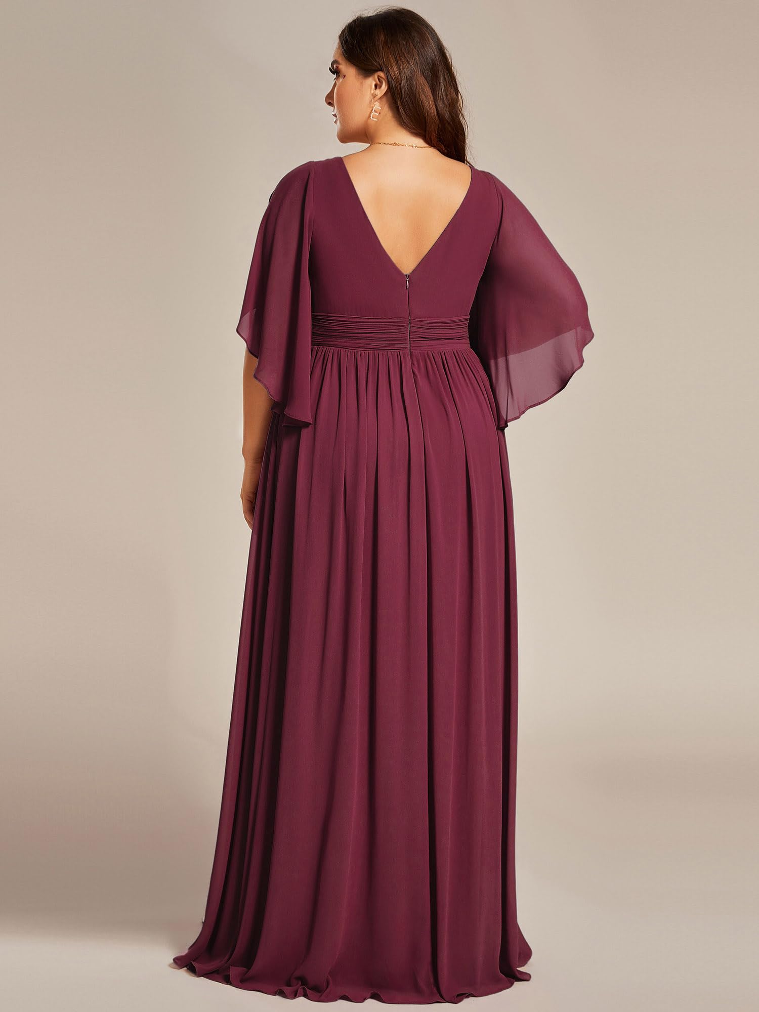 Ever-Pretty Plus Size Women's V-Neck A-Line Bridesmaid Dress with Half Sleeves & High Slit - Floor Length Formal Gown 01886-DA | Perfect for Weddings, Prom, Evening Parties & Special Occasions